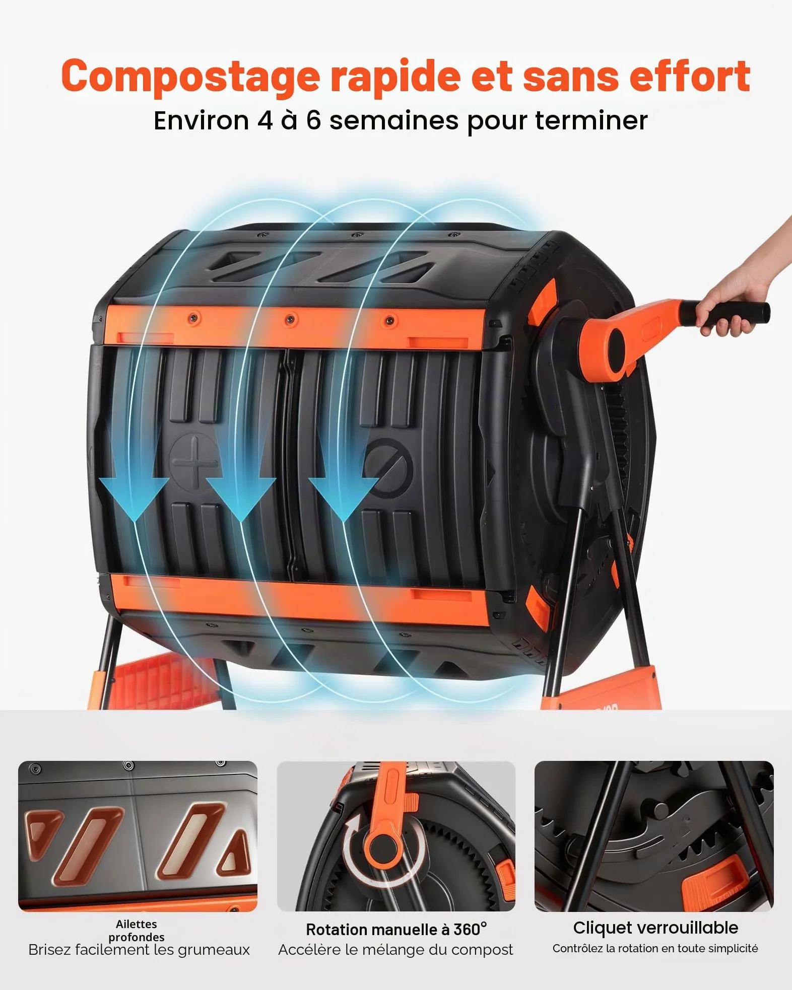 VEVOR Composteur de Jardin Rotatif, Bac à Compost Capacité 200 L à Double Chambre, pour Compostage des Déchets Cuisine Jardinier Extérieur, en PP, avec 2 Portes Coulissantes et Système d'Aération