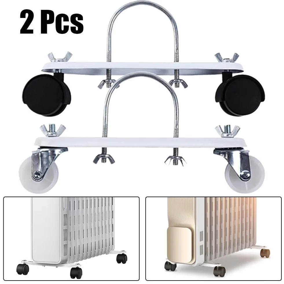 Lot de 2 supports de chauffage électrique avec roues rotatives à 360°, support radiateur en acier au carbone