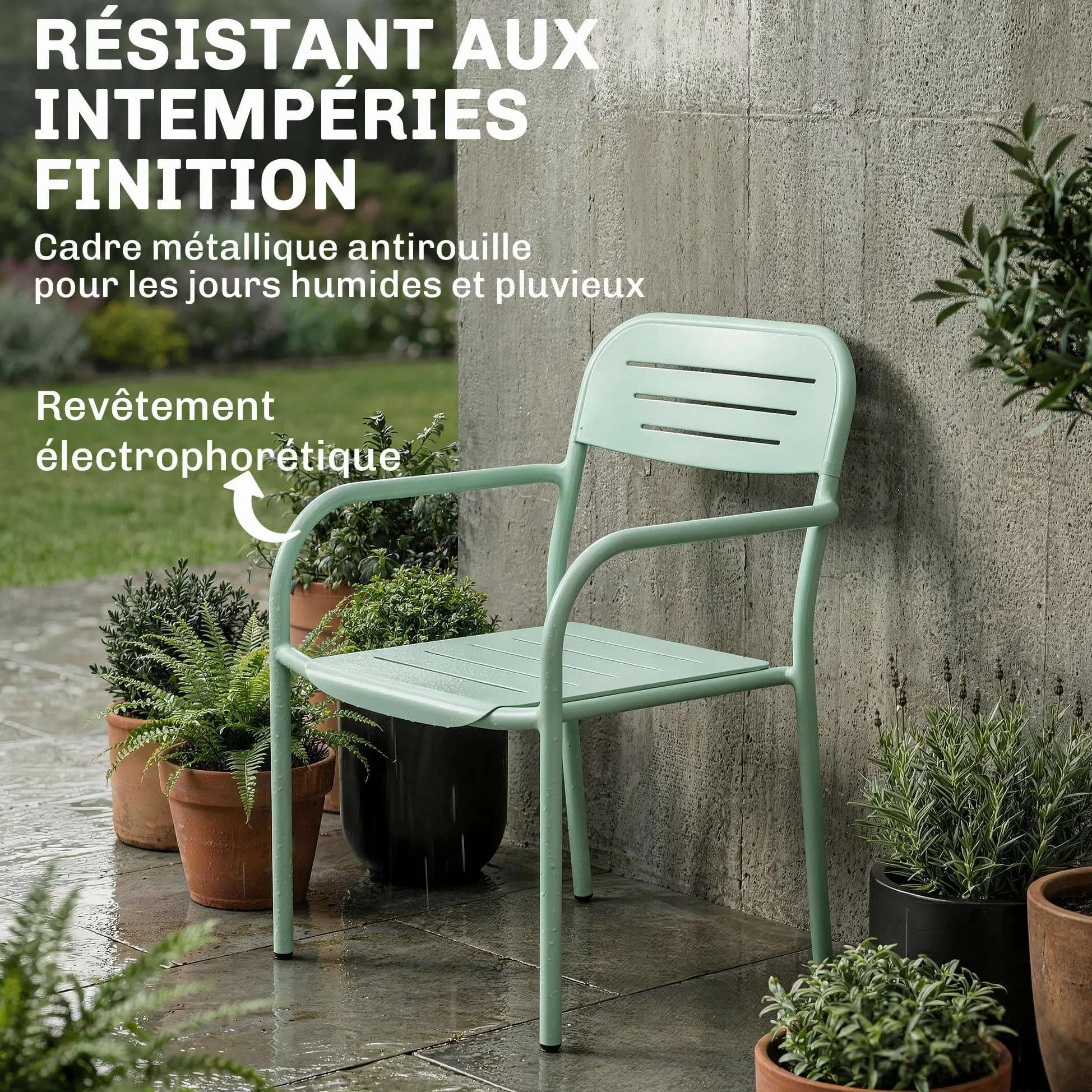 Outsunny Lot de 2 Chaises de Jardin Métal Antirouille - Fauteuil Salon Extérieur Empilable Résistant aux Intempéries avec Accoudoirs - Meuble pour Aménagement Balcon Terrasse et Bistro, Vert