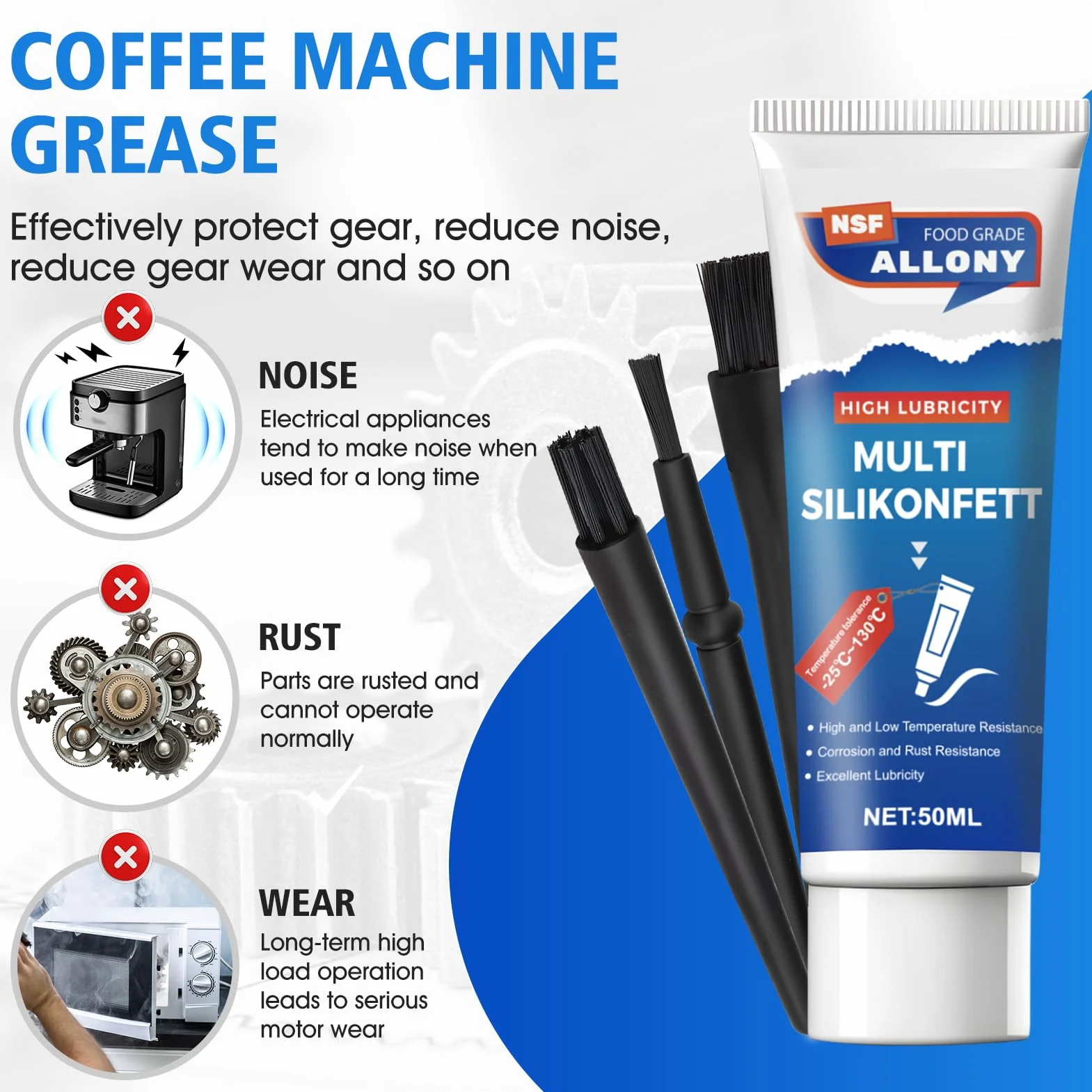 ALLONY Graisse Alimentaire Machine à Café 50ml, Graisse Silicone pour Joints et Joints Toriques