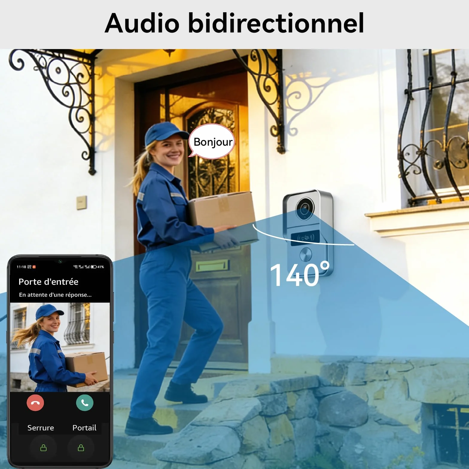 Interphone Vidéo WiFi 1080P, Moniteur Tactile 10.1", Sonnette Vidéo 2 Fils, Audio Bidirectionnel, Vision Nocturne