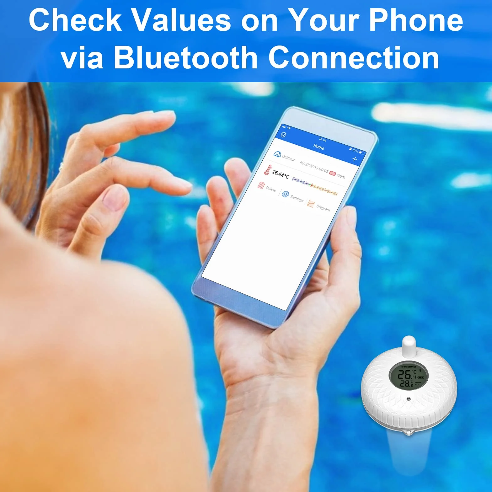 Inkbird Thermomètre Piscine Bluetooth Contrôle App Enregistreur Température