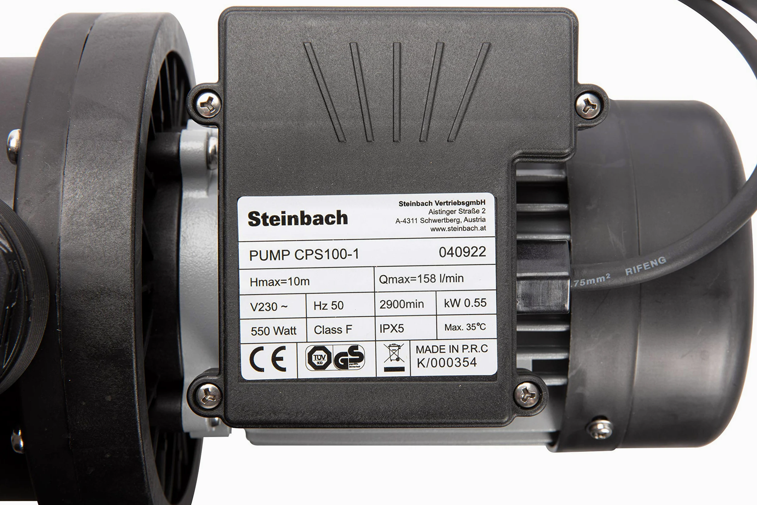 Steinbach 040922 SPS 100-1 Pompe de Filtration Auto-amorçante sans minuteur, Noir