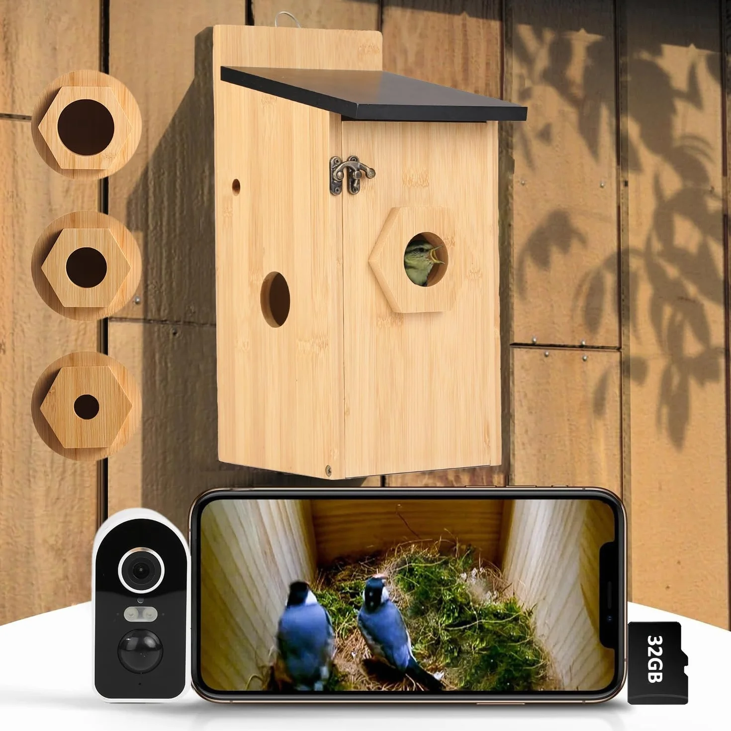Nichoir à Oiseaux avec Caméra HD 4MP, Nichoir pour Jardin, Résistant aux Intempéries, WiFi 2,4G et Notification d'application, Surveillance de Nidification et d'éclosion, Enregistrement Automatique