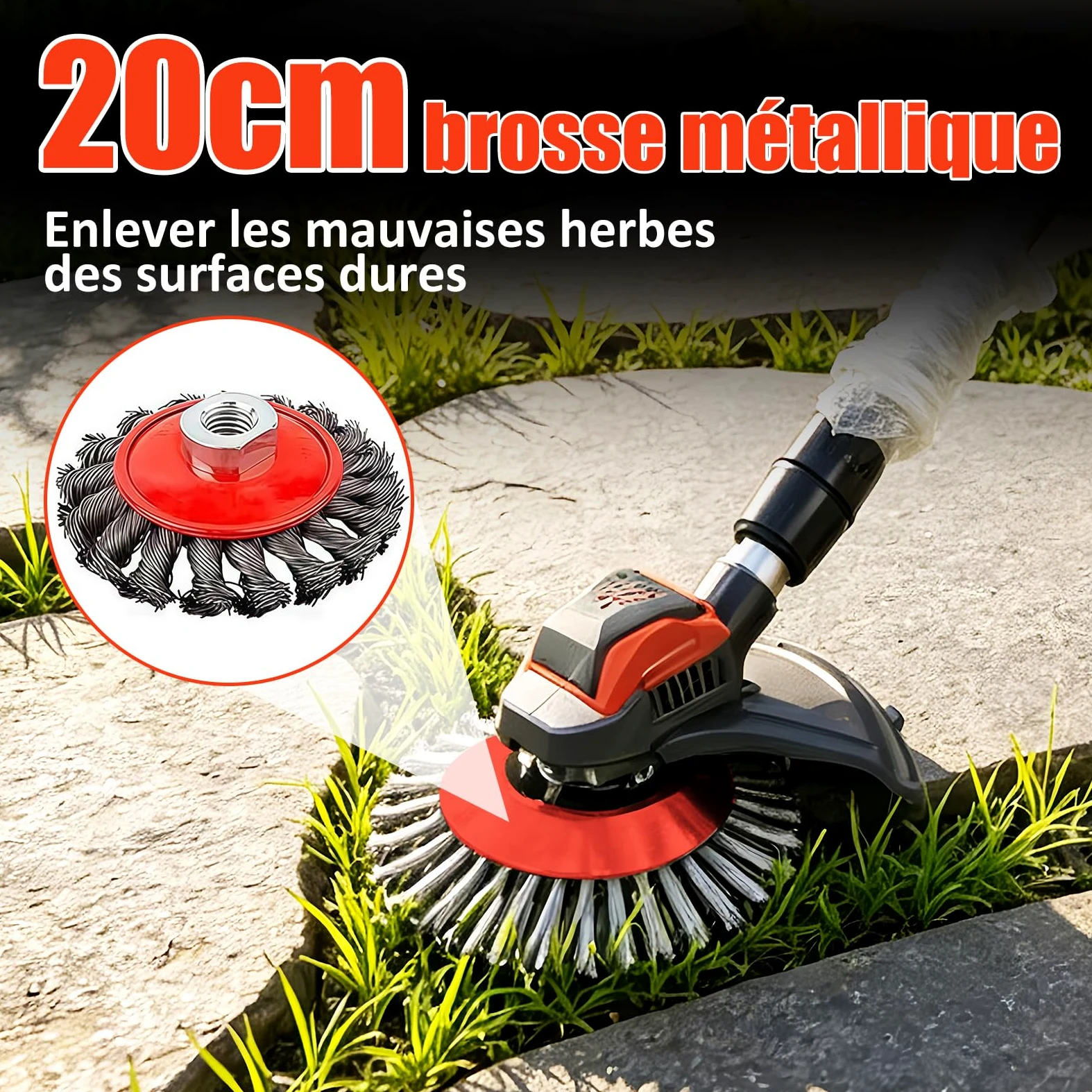 Debroussailleuse Electrique sans Fil, 21V Coupe Bordure sans Fil avec Batterie, Batterie Debrouissalleuses avec 3 Lames, Débroussailleuse Rétractable Convient Aux Jardins et Aux Pel (Rouge-1)