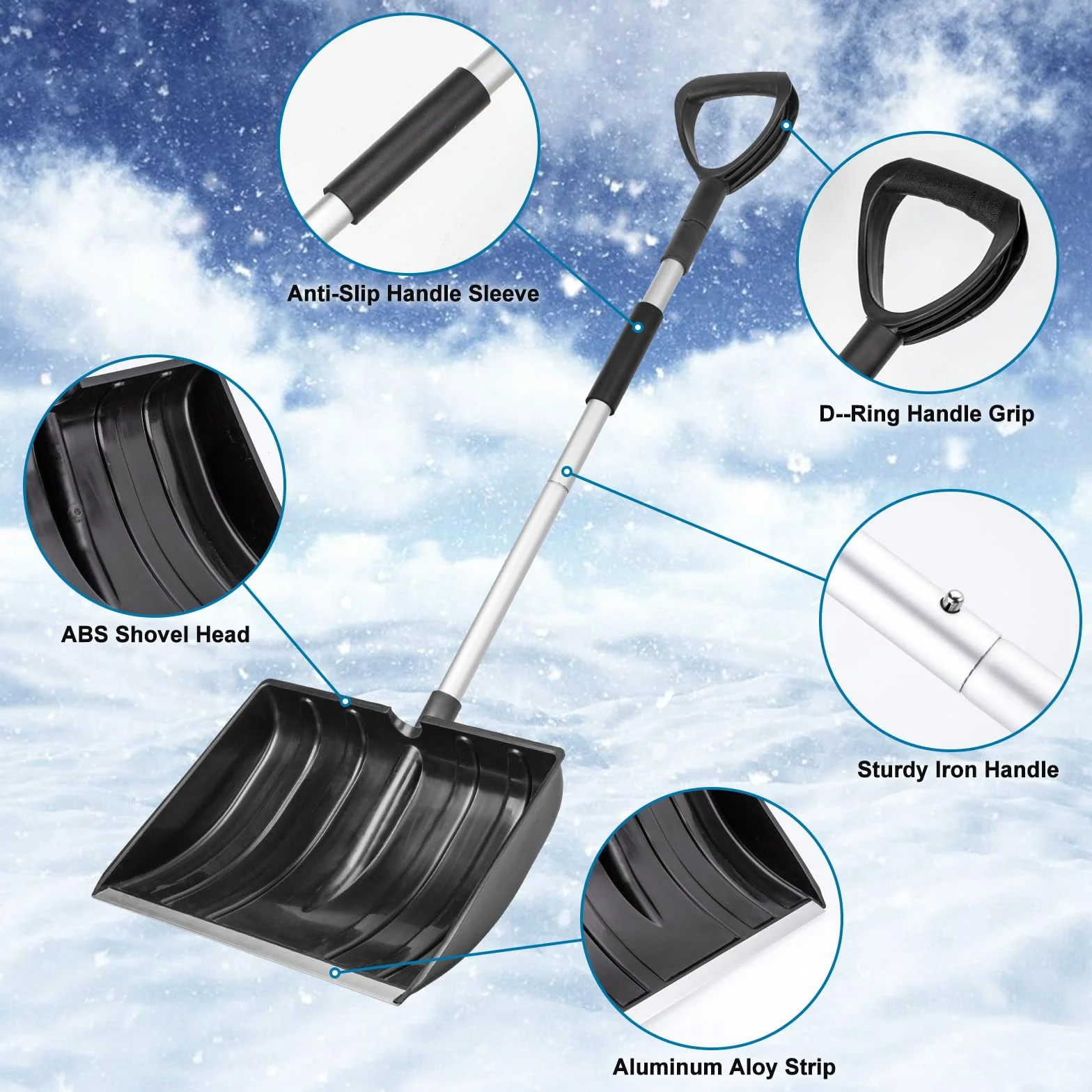 LESOLEIL Pelle à Neige réglable Portable 42cm Poignée en D pour Voiture Jardin Camping