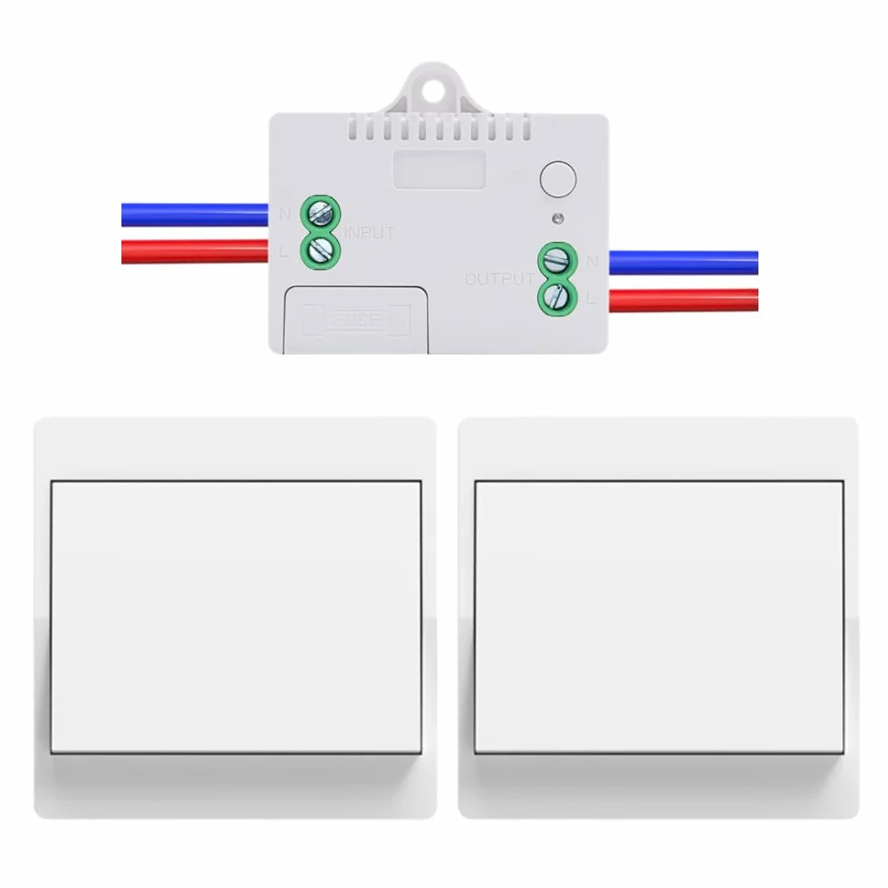 EU Interrupteur sans fil sans piles Lot de 2 Kit Autoalimenté Va-et-vient Radio Télérupteur Éclairage Domestique (1Gang 2V1 A)