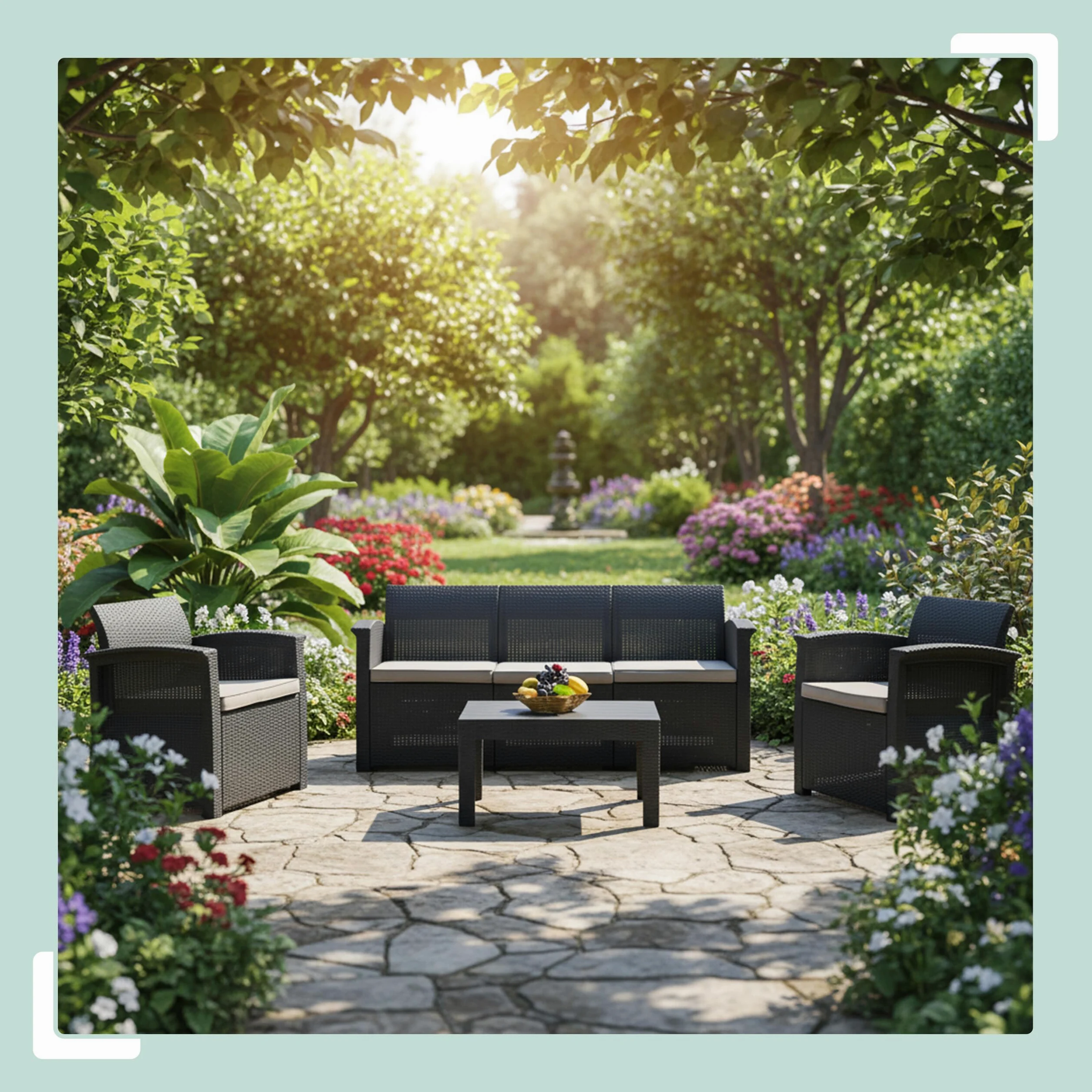 Relaxdays Ensemble Jardin 4 pièces en rotin synthétique, 5 pers., canapé 3 Places, 2 fauteuils et Table, extérieur