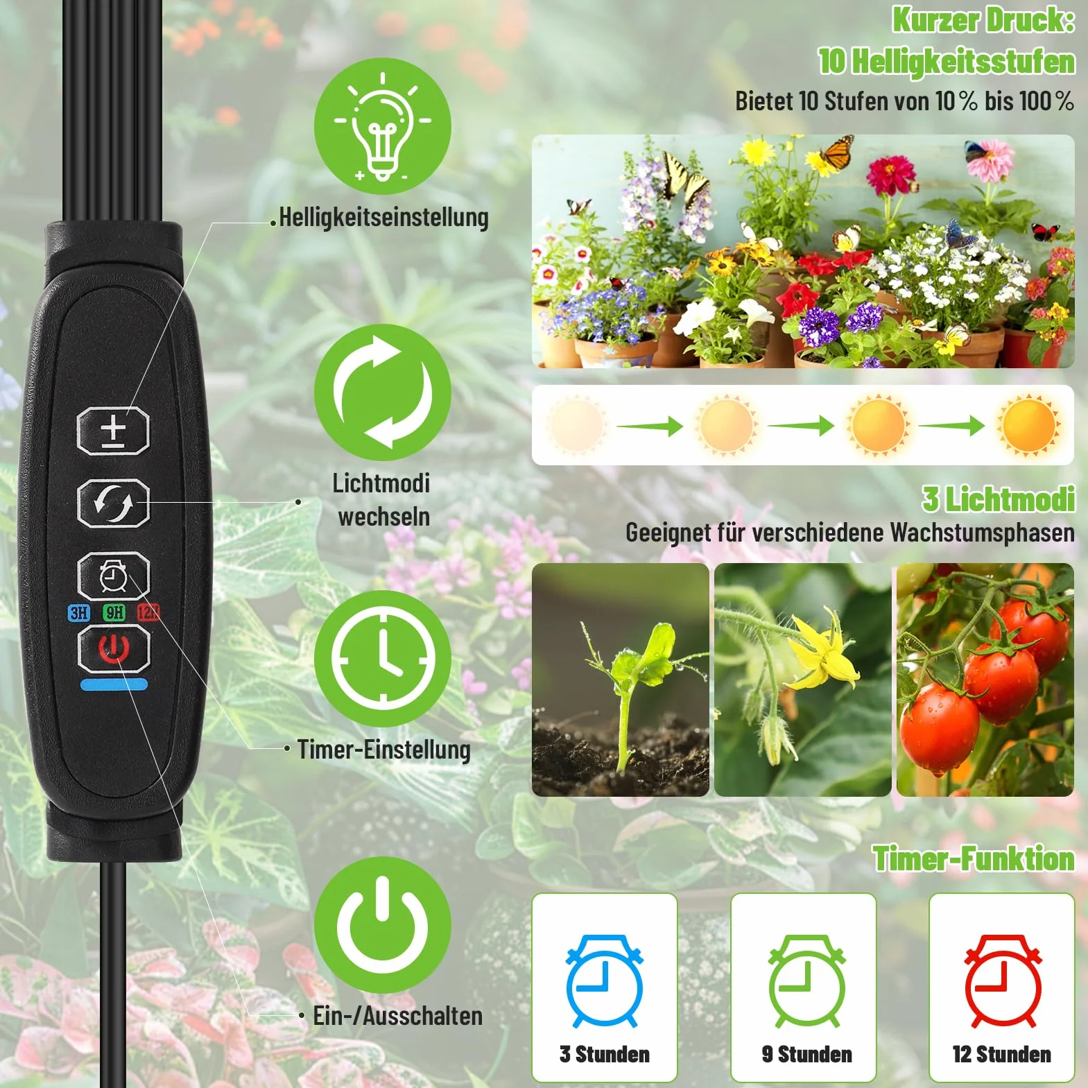 Lampe Horticole LED 540 LEDs Spectre Complet 4 Pack avec Minuterie 3/9/12h 10 Types de Luminosité
