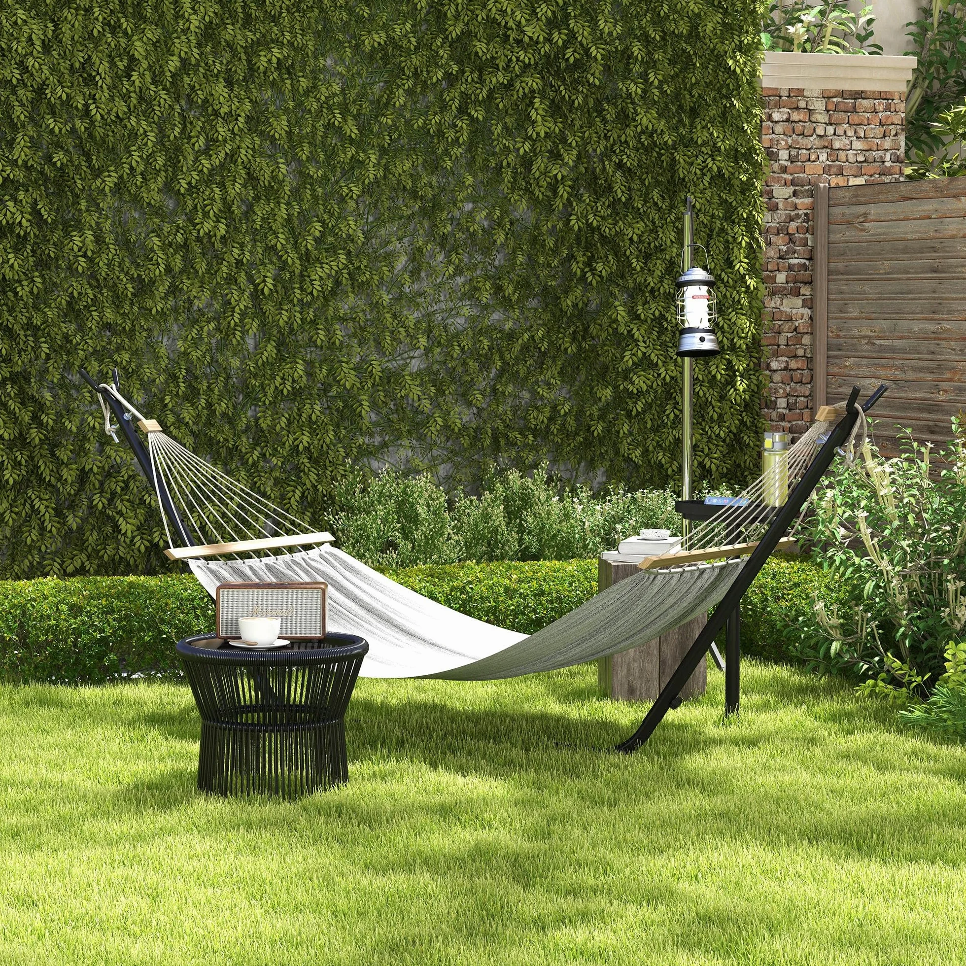 Outsunny Support Pied de hamac avec Porte-gobelet métal époxy Noir 305x129x109 cm 150kg