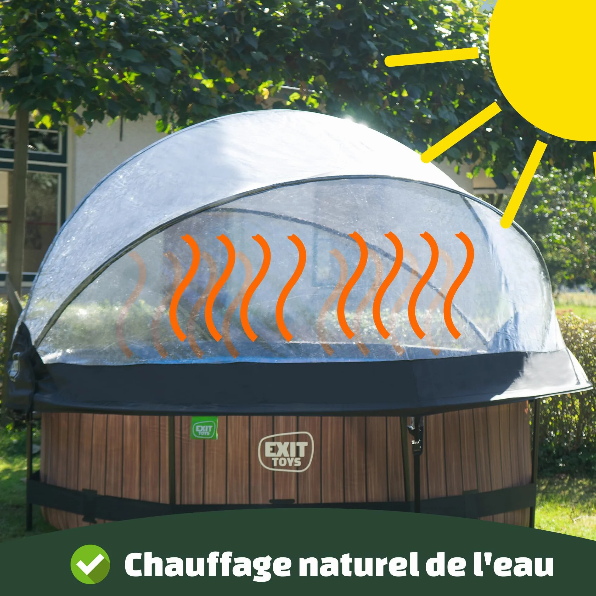 EXIT Toys Piscine Hors Sol Ronde ø 300 cm avec Dôme-Bâche et Pompe Filtrante Cadre en Acier