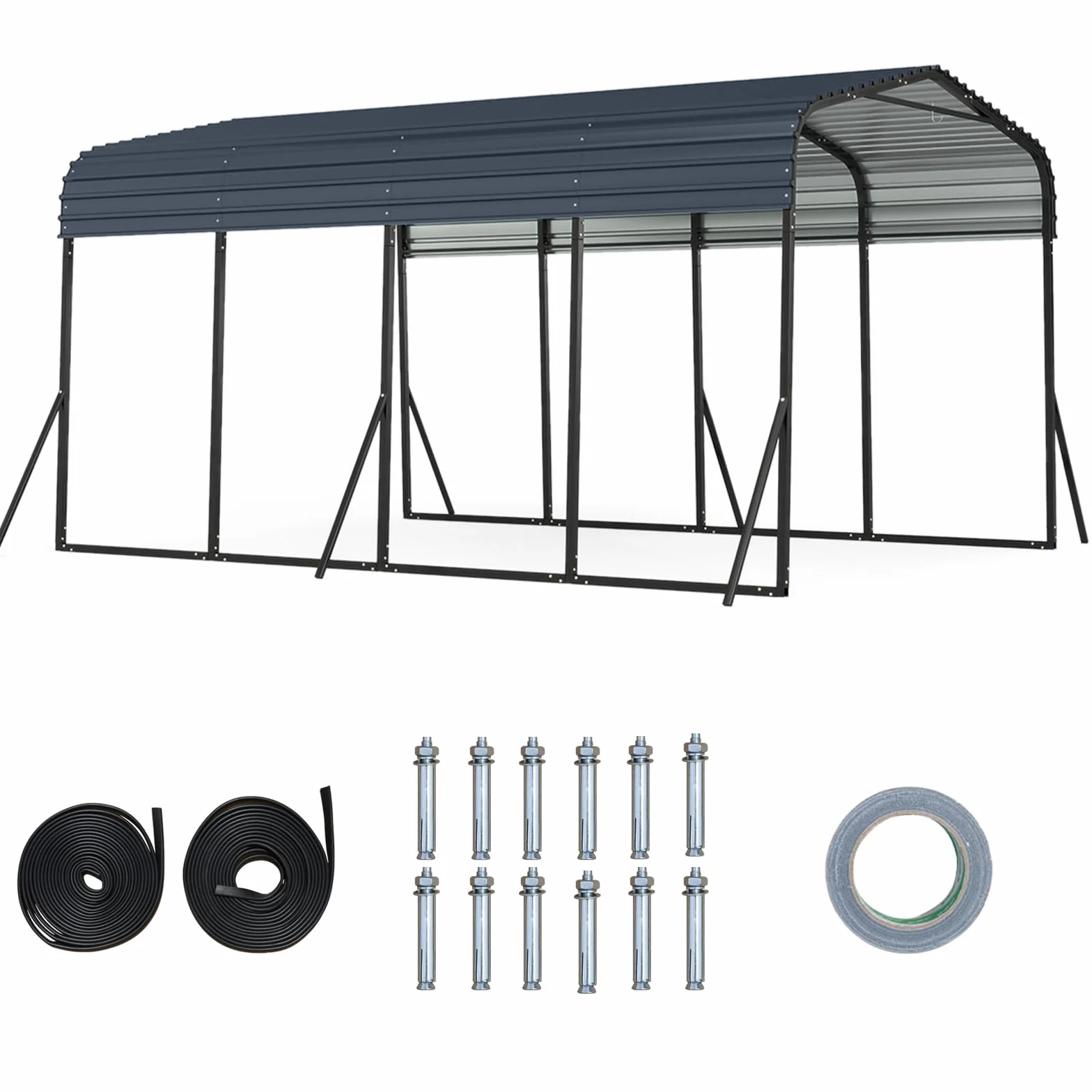 GOPLUS Grand Abri de Voiture en Métal, 440 x 300 x 250 cm, Toit Rigide, 4 Pieds Inclinés et Ancrages Extérieurs, Tente Carpot pour Voiture pour Camions, Tracteurs, SUV