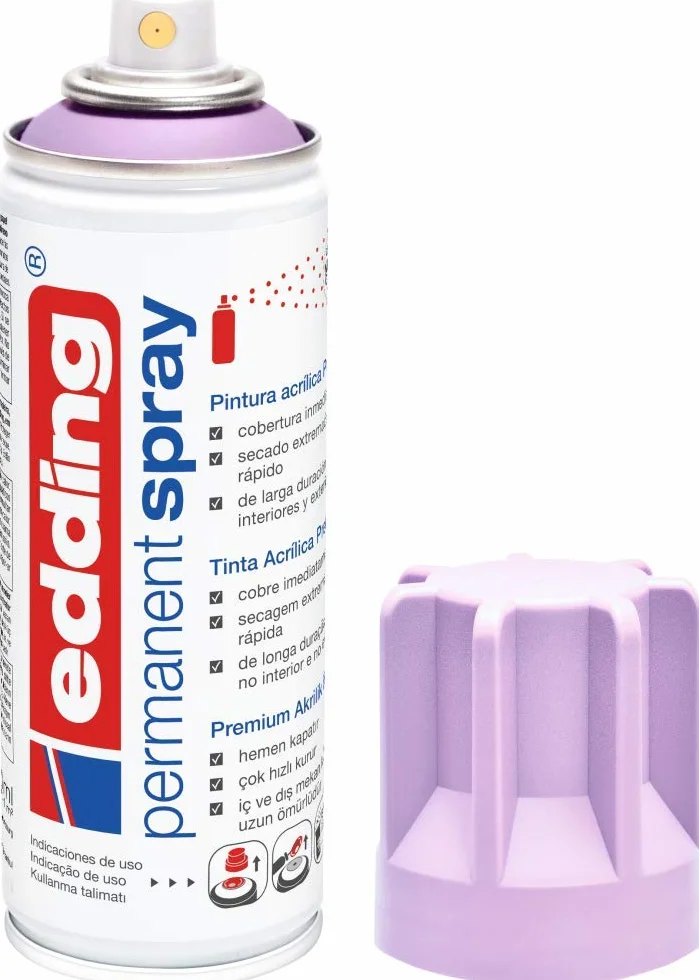 Edding 5200 Permanent Spray Light Lavender Matt 200 ml Acrylic Paint for Glass, Metal, Wood, Ceramic, Plastic, Canvas
