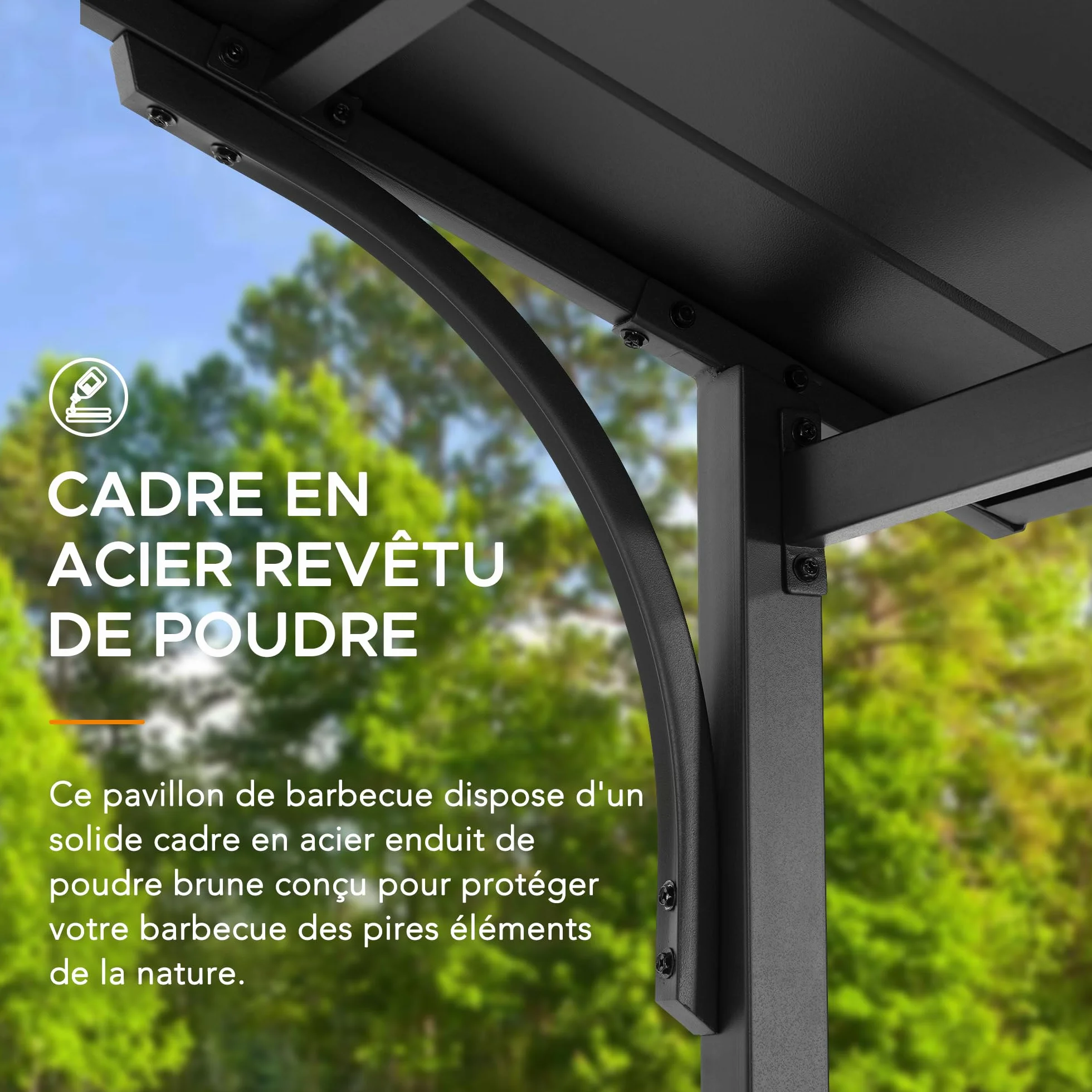 SUNJOY Tonnelle Barbecue 2,4 x 1,5 m avec 2 Étagères et 10 Crochets, Toit Double Ventilé, Structure en Acier, Abri BBQ Étanche