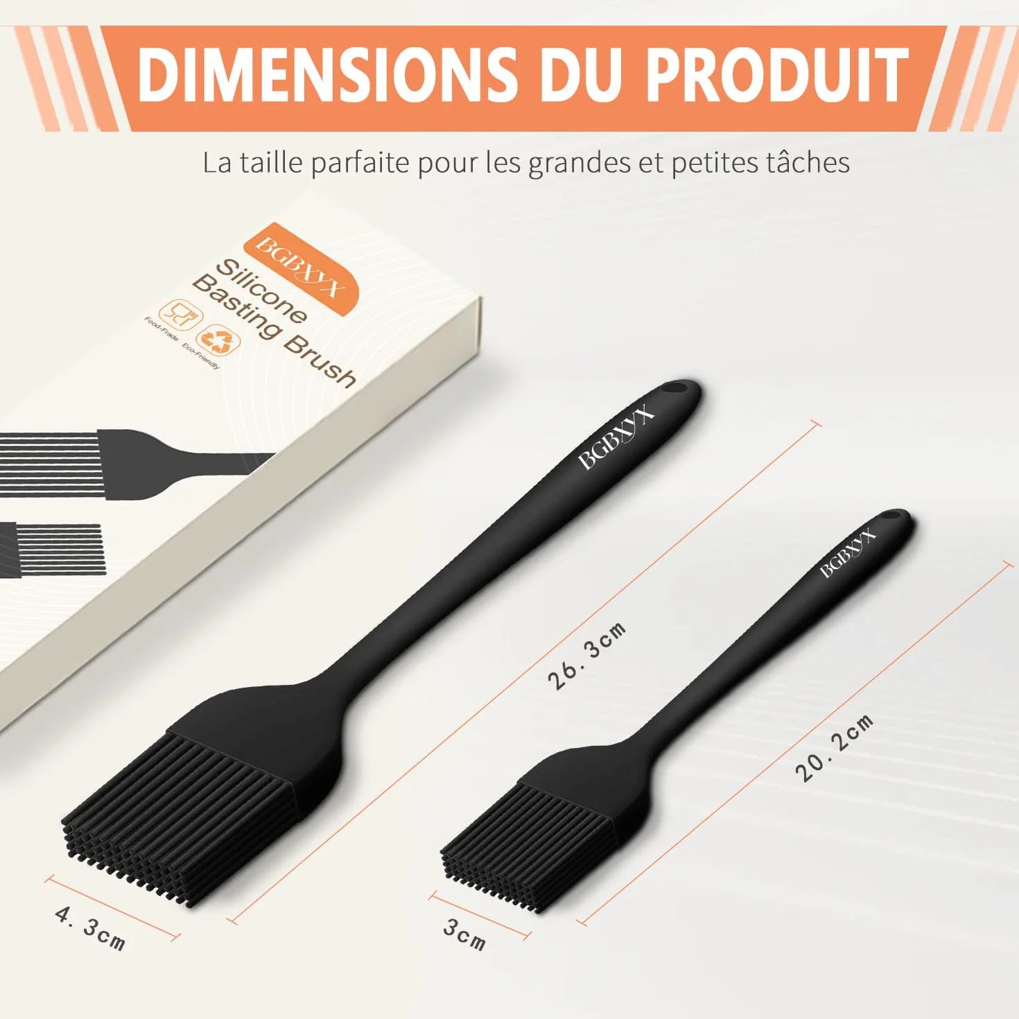 Brosses Pinceau Patisserie Silicone sans BPA pour Cuisine Huile Sauces Marinades 2 Tailles