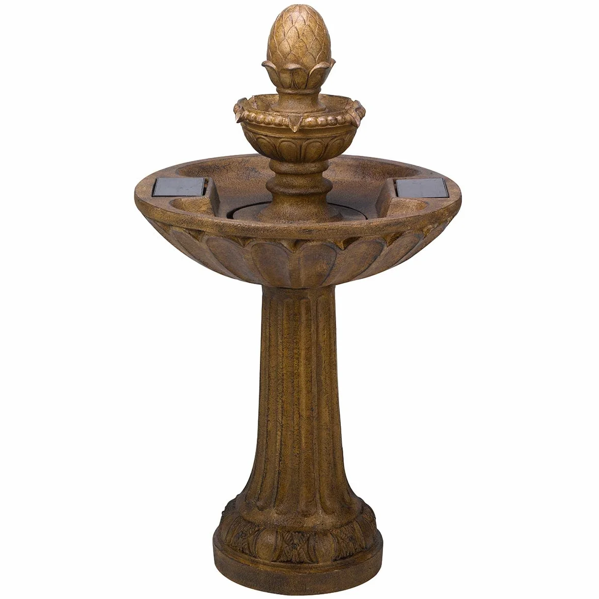 Fontaine solaire de jardin Queensbury 85 cm – Bain d'oiseaux cascade 3 niveaux, effet pierre marron, résine IP44