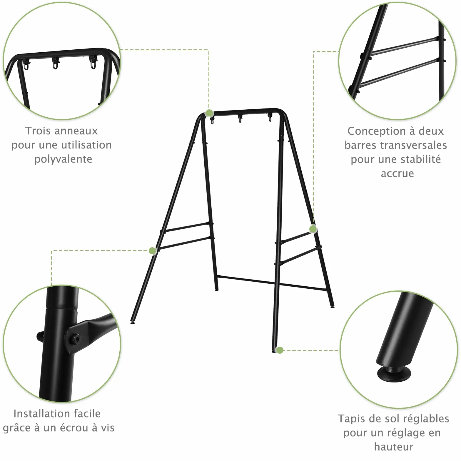 LEADZM Support Hamac Portable Double Barre Transversale 133×137×180 cm