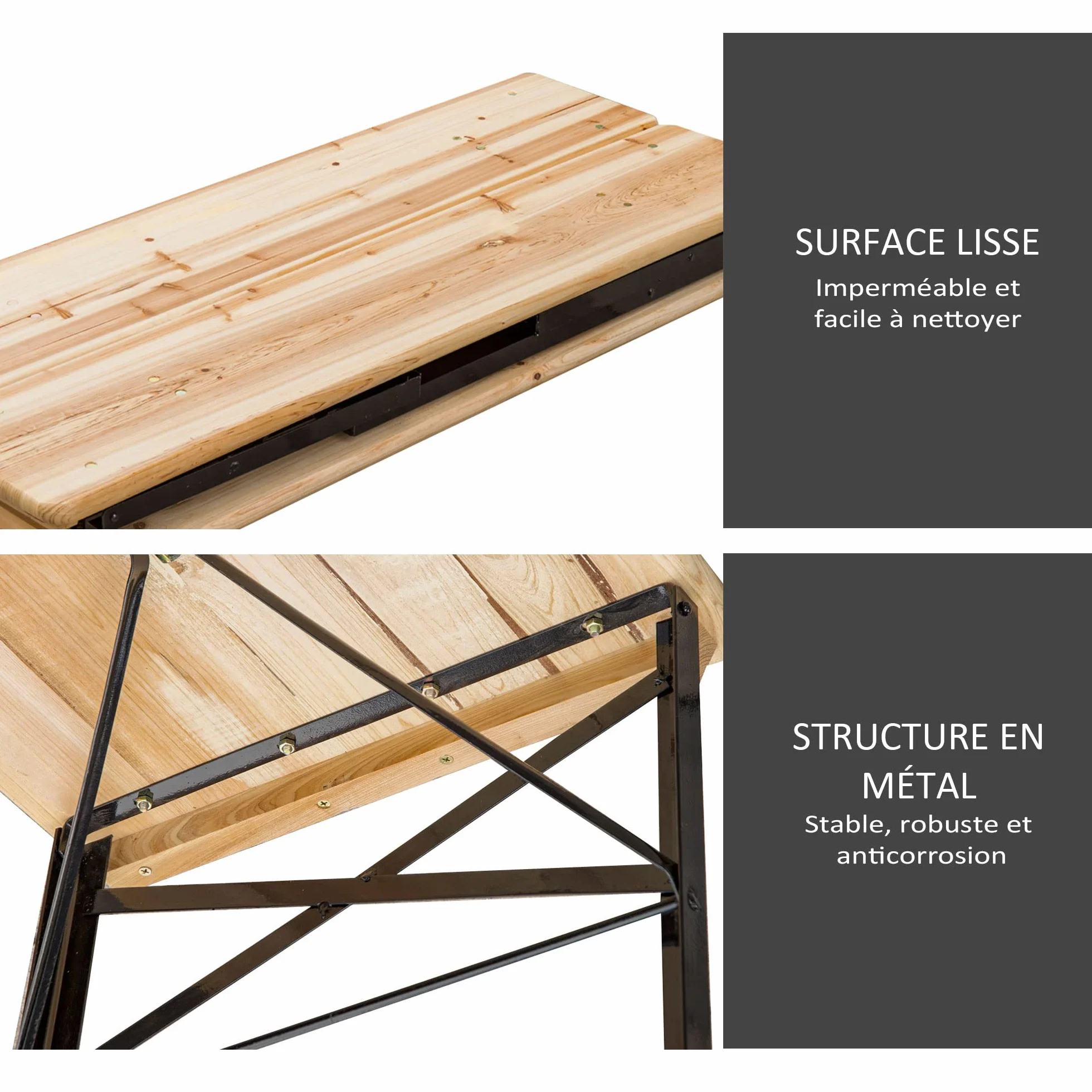 Outsunny Table de Camping Pique-Nique Pliable avec 2 Bancs Métal Époxy Noir