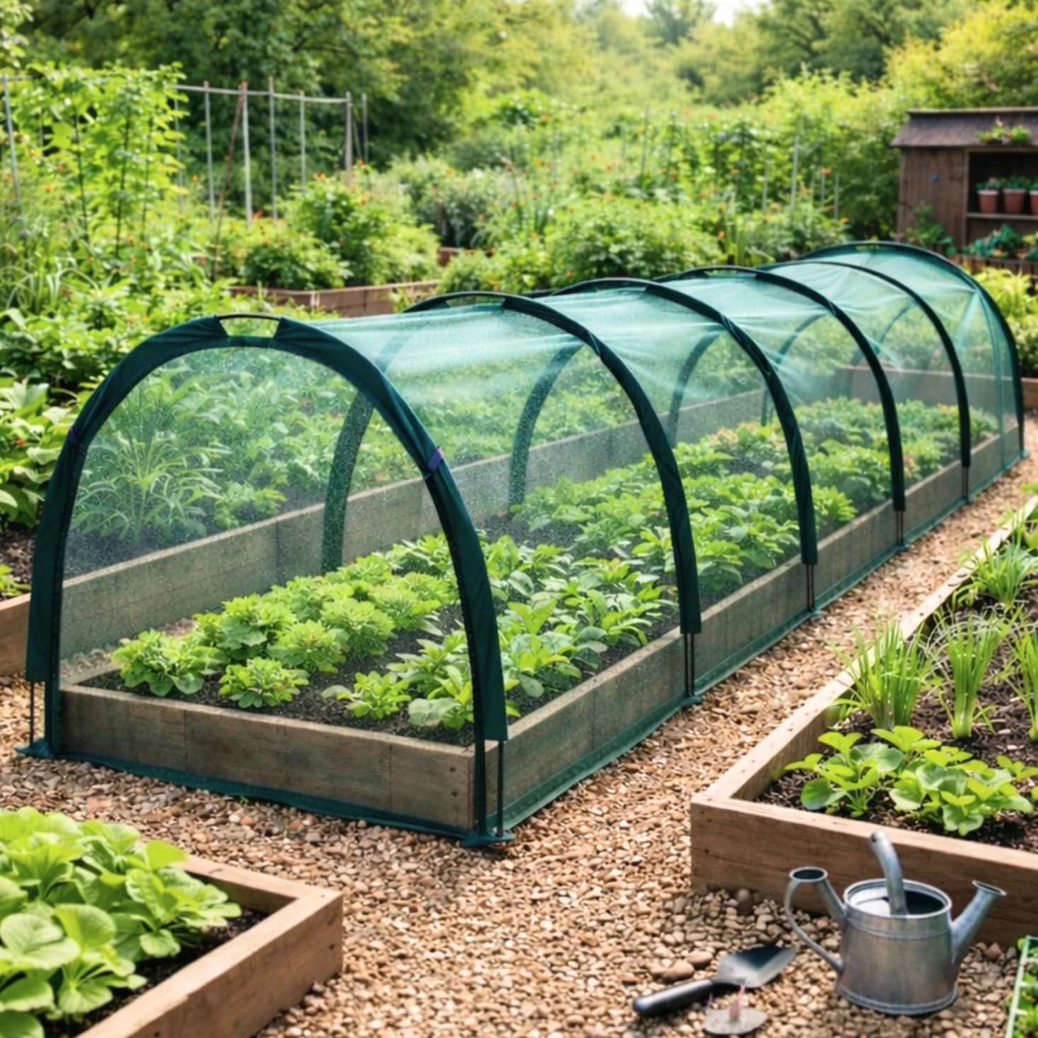 GardenSkill Serre Tunnel Jardin 500x100cm | Tunnel Potager avec Filet Anti-Oiseaux Anti-Insecte | Protection pour Semis, Salade, Poireaux, Fraises, Jardinières | Housse de Croissance, 4 Portes Zippées