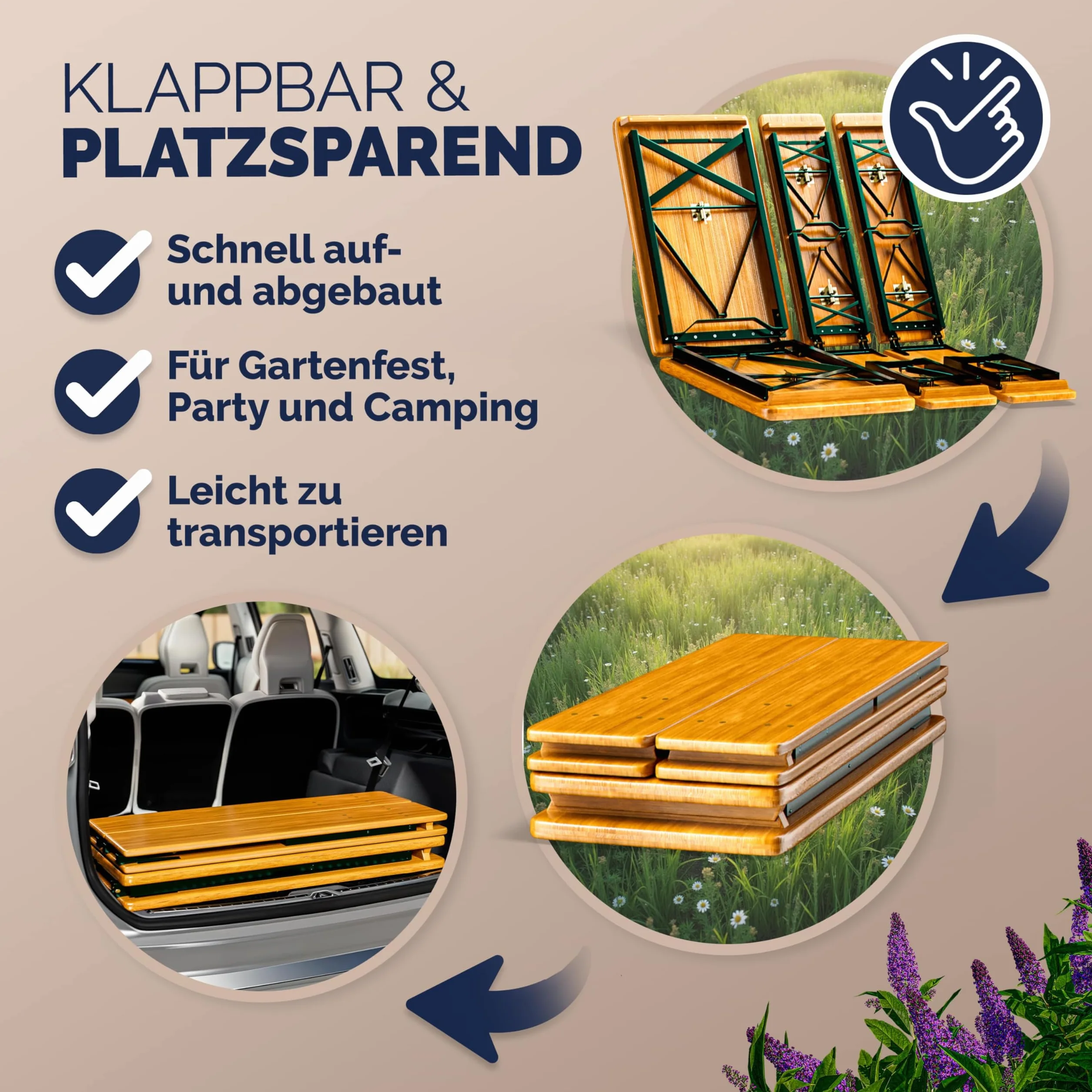 Casaria Ensemble Table et bancs en Bois de Brasserie 220 cm 10 Personnes Pliable 3 pièces Jardin