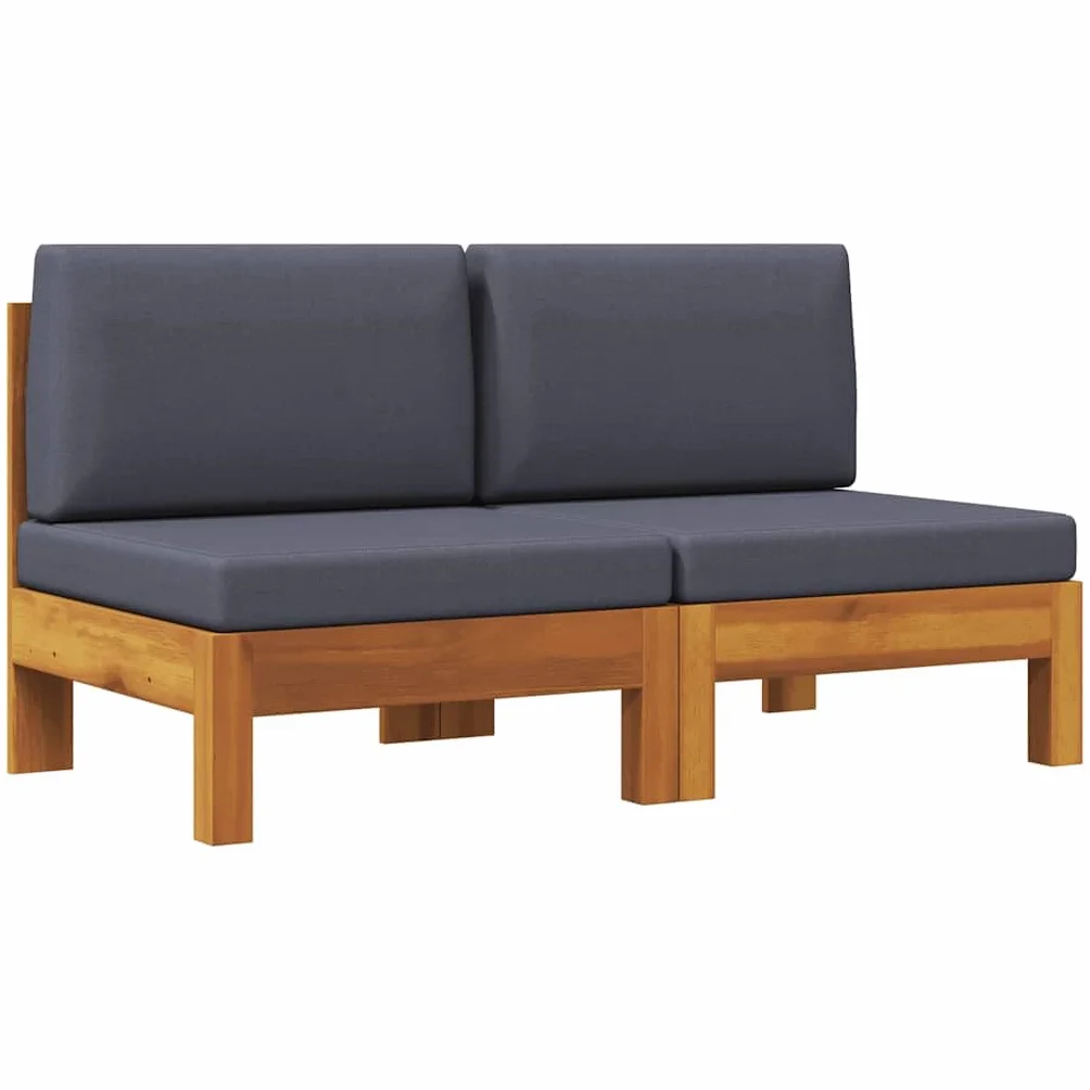 vidaXL 2X Acacia Solide Canapés Centraux avec Coussins Canapés Centraux de Patio Meuble de Terrasse Canapés de Jardin Extérieur Gris Foncé