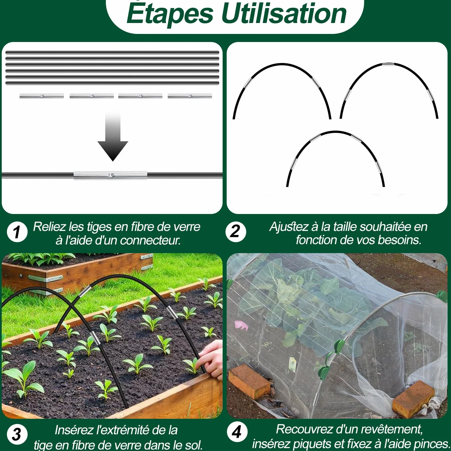 YADODO Arceau pour Serre Tunnel, 50 PCS Arceaux Serre de Jardin avec 30 Clips Kit de Maison de Cerceau De Jardin, Arceau de Jardin,Cerceau pour Serre de Jardin, Garden Arceaux pour Serre Tunnel