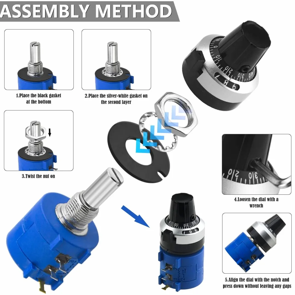 Potentiomètre multitour de précision réglable 5K Ohm 10 Tours 3590S-2-502L