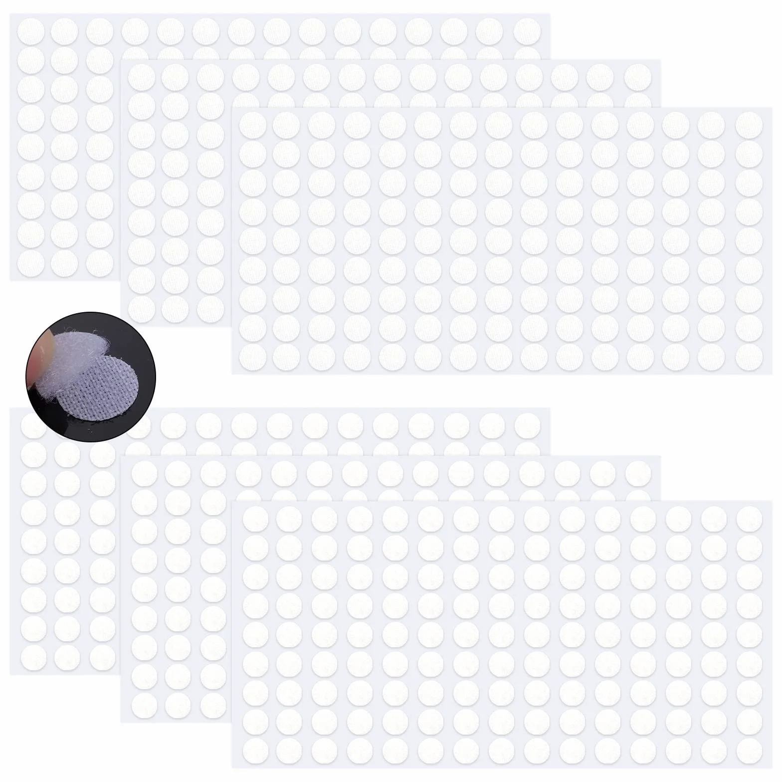 Autocollant Rond Crochet et Boucle 1080PCS 10mm Adhésifs Hook & Loop Pastille