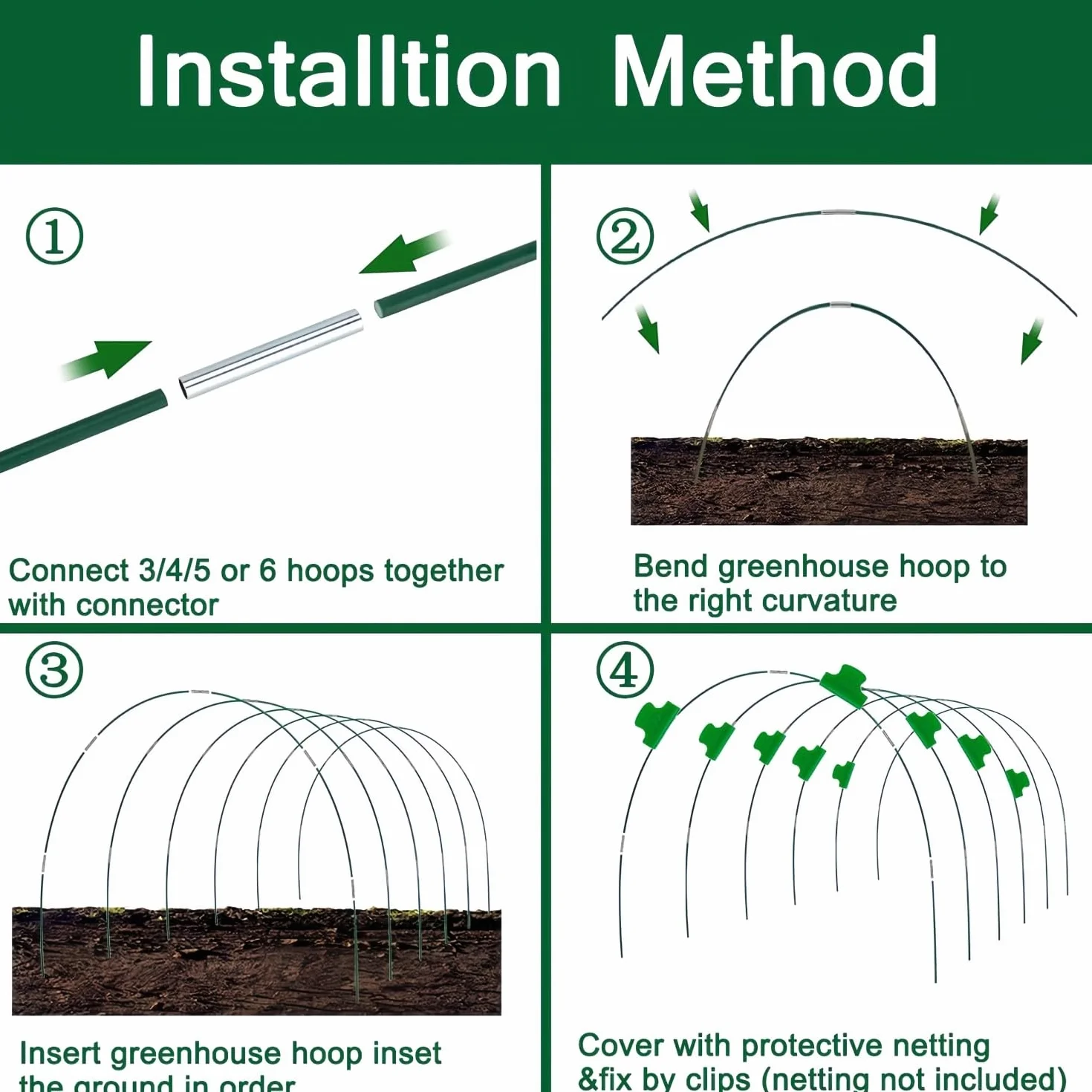 LATERN 6 Pièces 115CM x 85CM Arceau pour Serre Tunnel, Réglable Jardin Plantes Culture Tunnel Cadre, 36 Tuyaux De Cerceau avec 30 Connexion Tubes, 18 Colliers - pour Film Plastique Filet Anti-Oiseaux