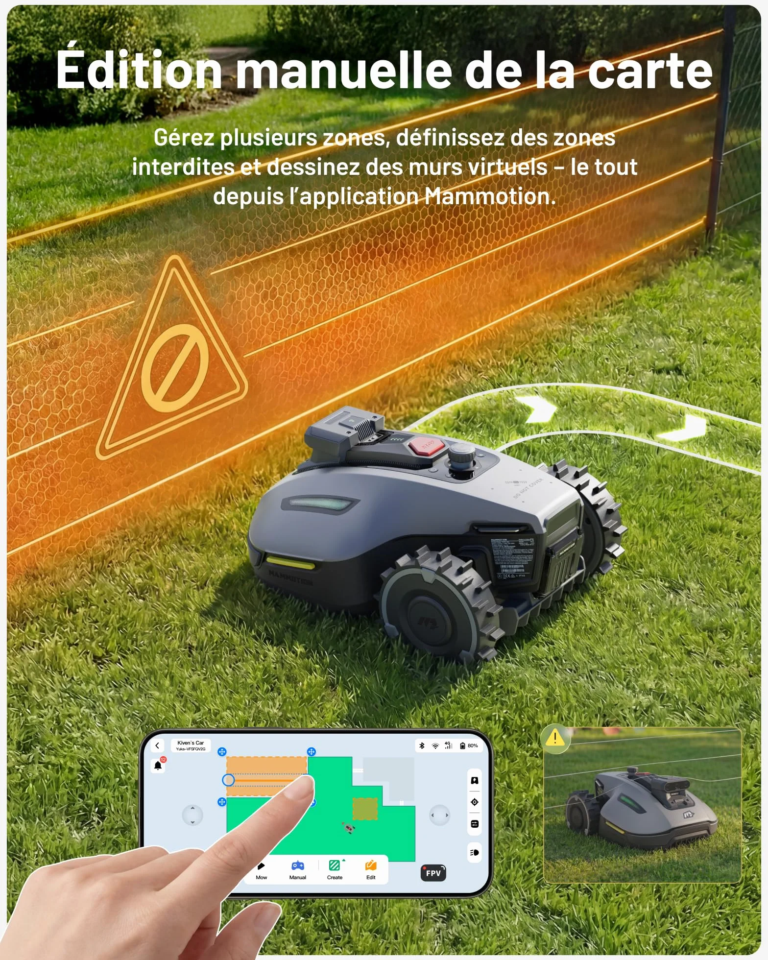 MAMMOTION YUKA Mini 2 500 Robot Tondeuse, 3 Jeux Lames, 500m², Zéro Perte Signal, AI Trois Caméras