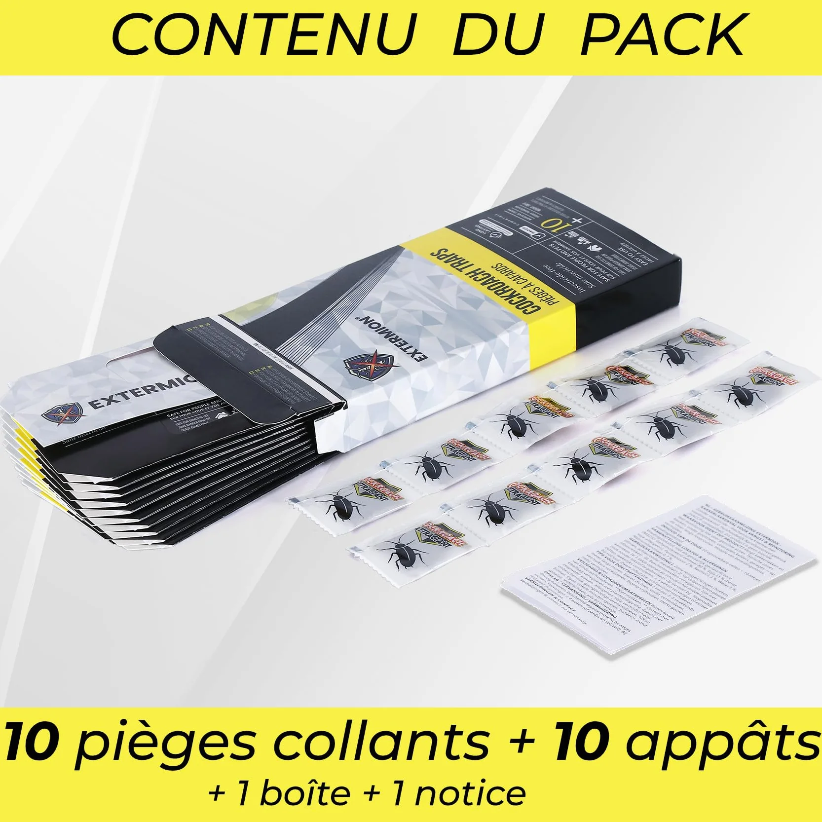 Pièges Cafards Collants avec Attractif – Kit 10 Pièges + 10 Appâts – Piège à Cafards/Blattes sans Insecticide