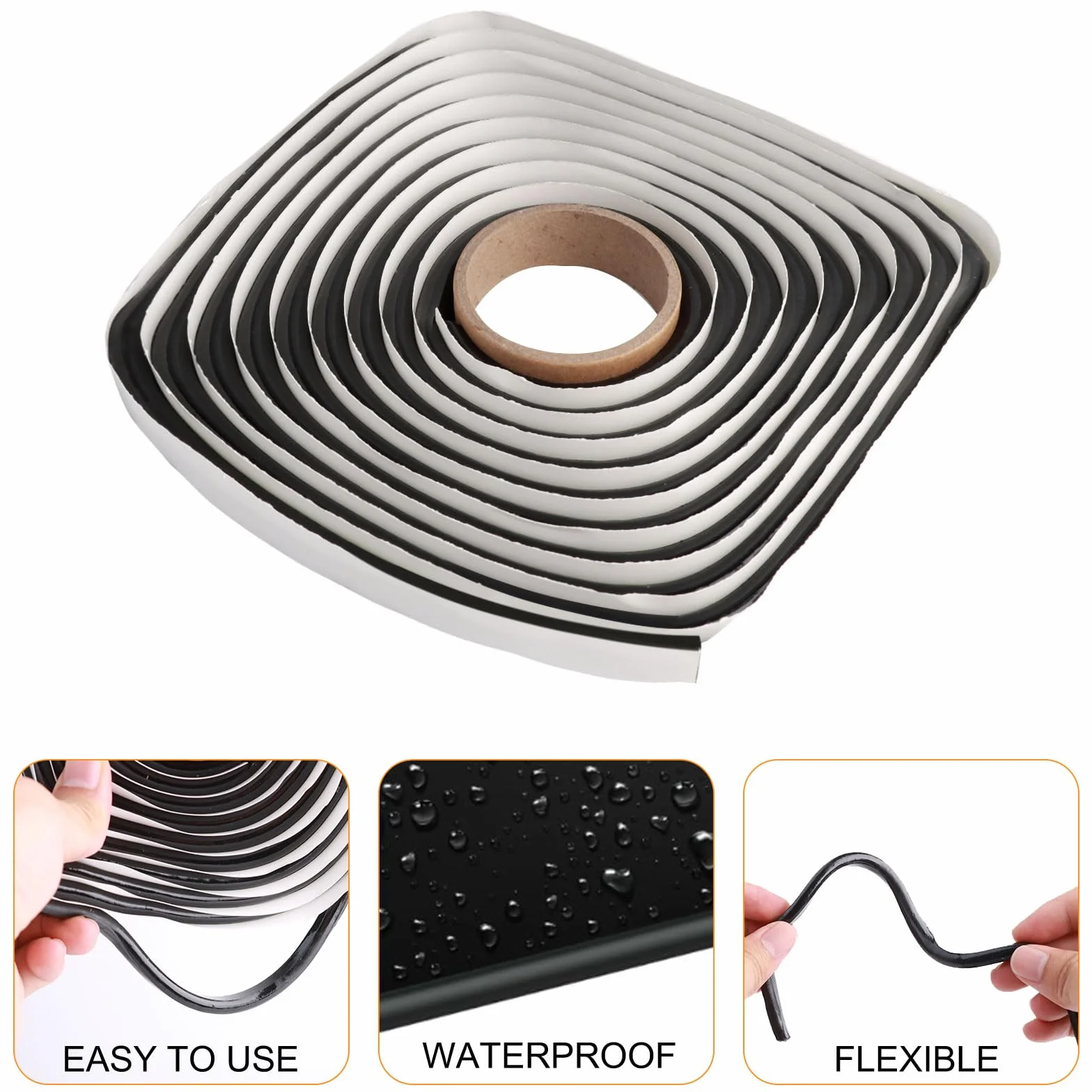 Bande Butyle Noir 8mm x 4m Ruban Etancheite pour Fuites Eau Fenêtres Bateaux Caravanes