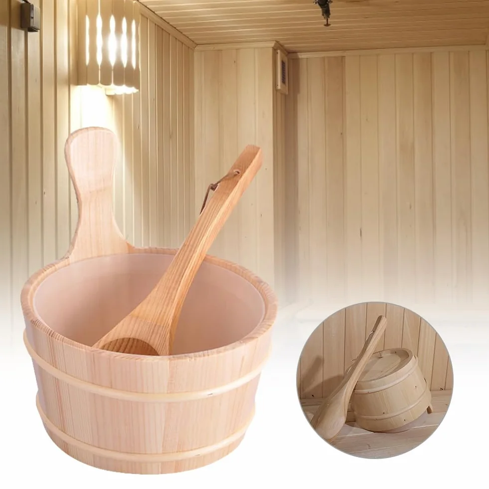 Kit de Sauna en Bois avec Seau et Louche, Accessoire de Sauna Essentiel pour Hammam
