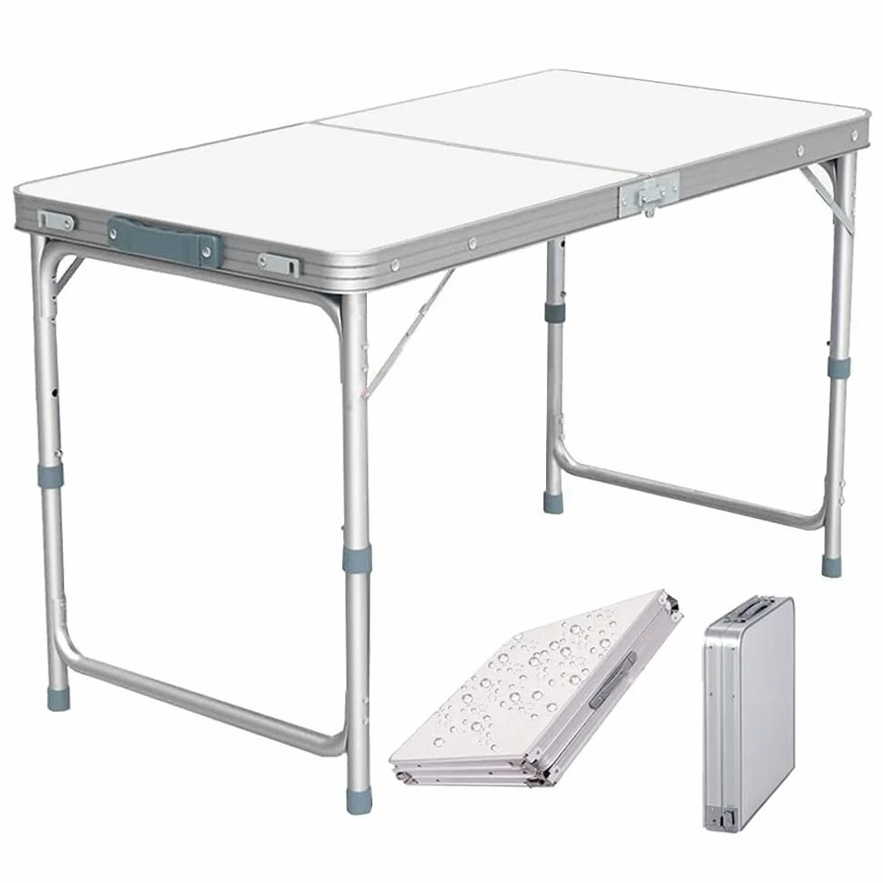 Table Pliante Aluminium 120 cm Camping Hauteur Réglable 3 Vitesses