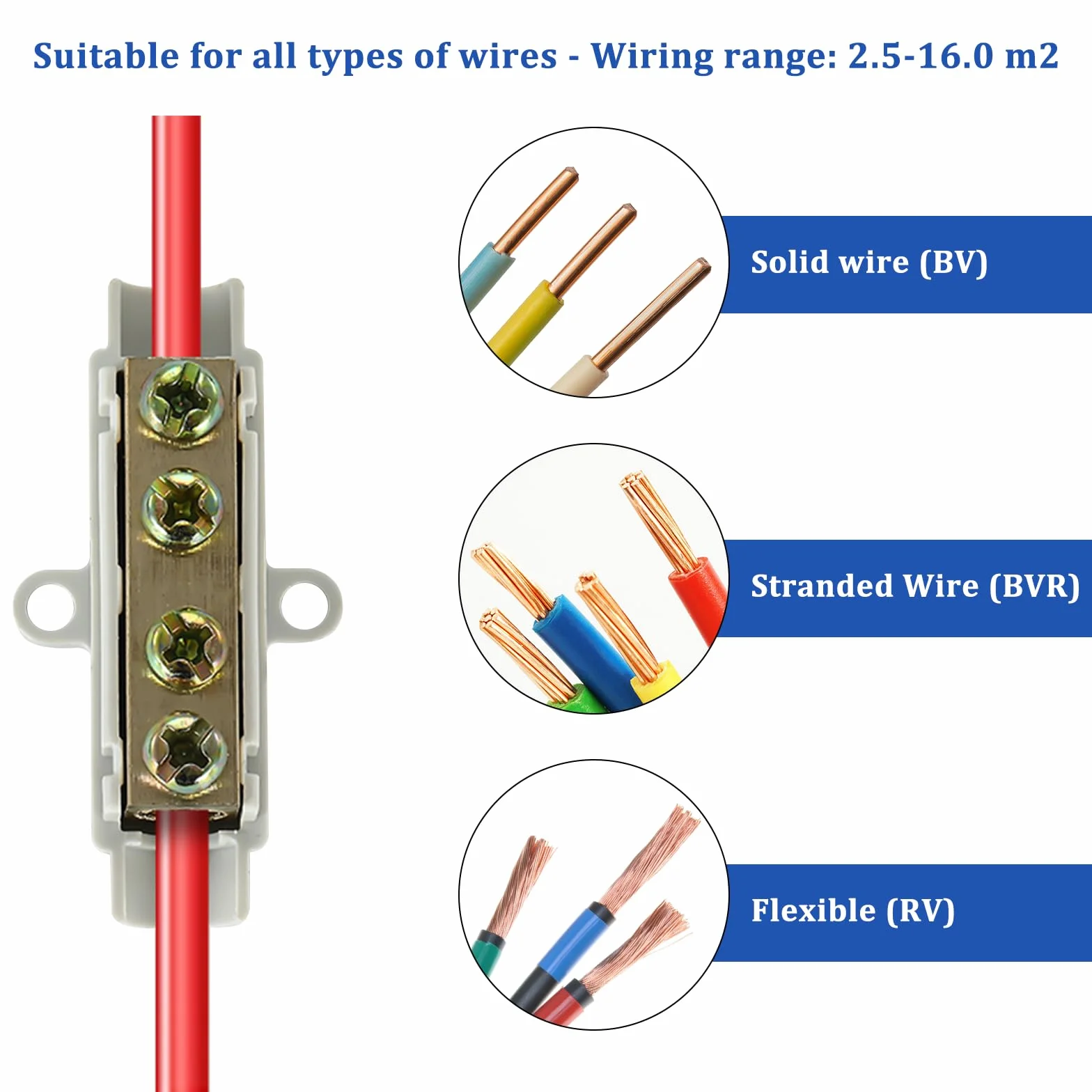 Connecteur de Fil Bornier à Vis 2.5mm-16mm Laiton 1000V 100A 5 Pièces