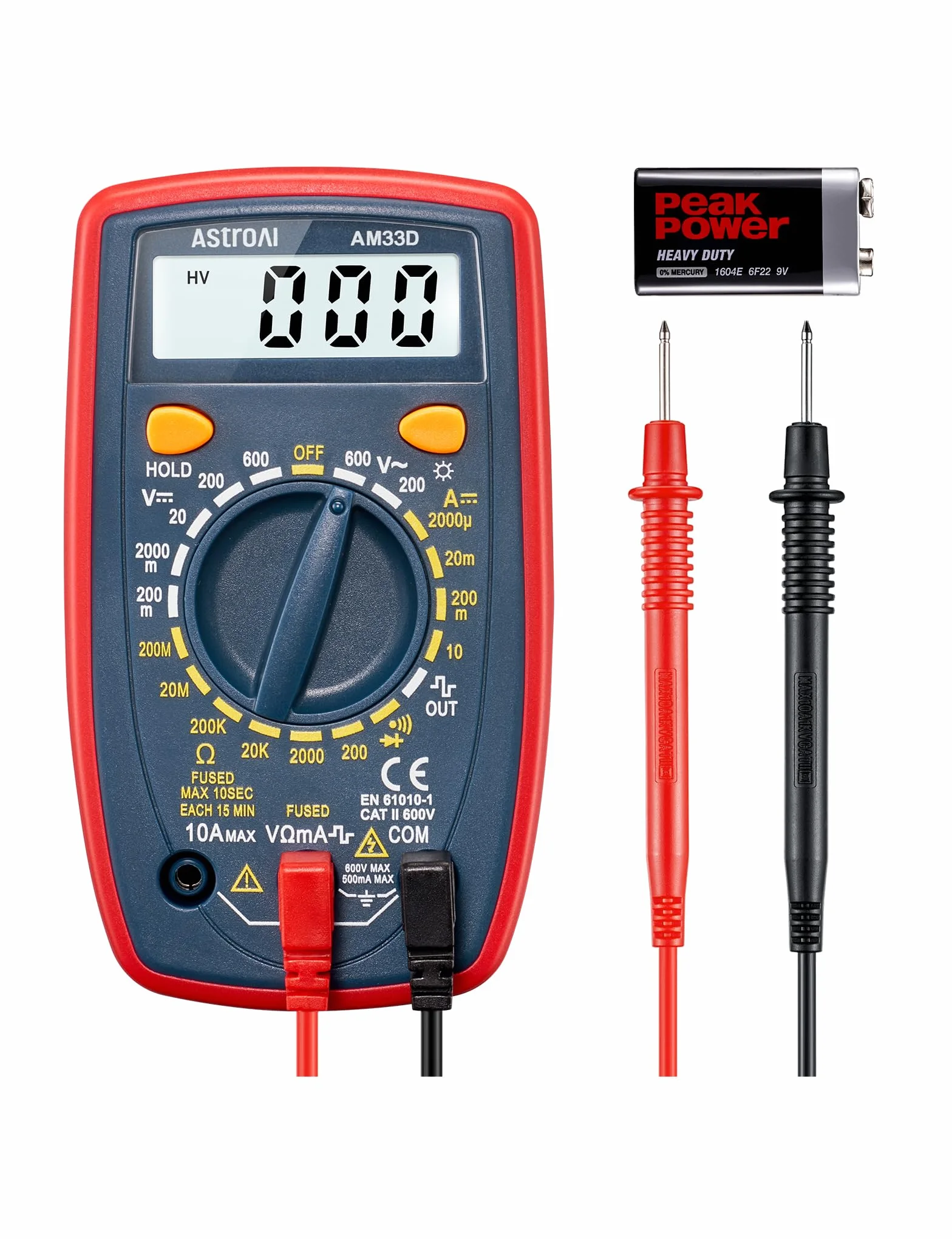 AstroAI Multimètre Numérique Portable 2000, Testeur Électrique Multifonctions AC/DC, Voltmètre Ampèremètre Ohmmètre