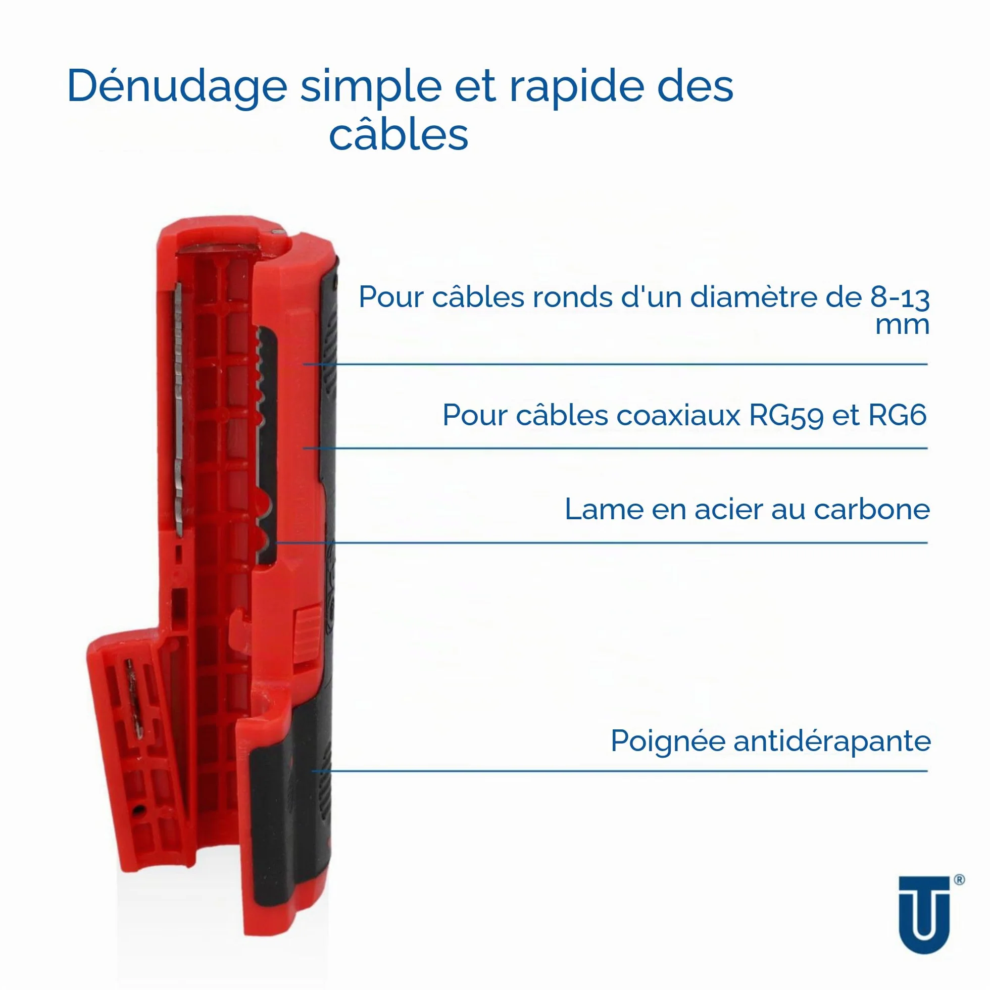 UNITEC Dénudeur de câble 8-13 mm pour câbles ronds RG59 RG6