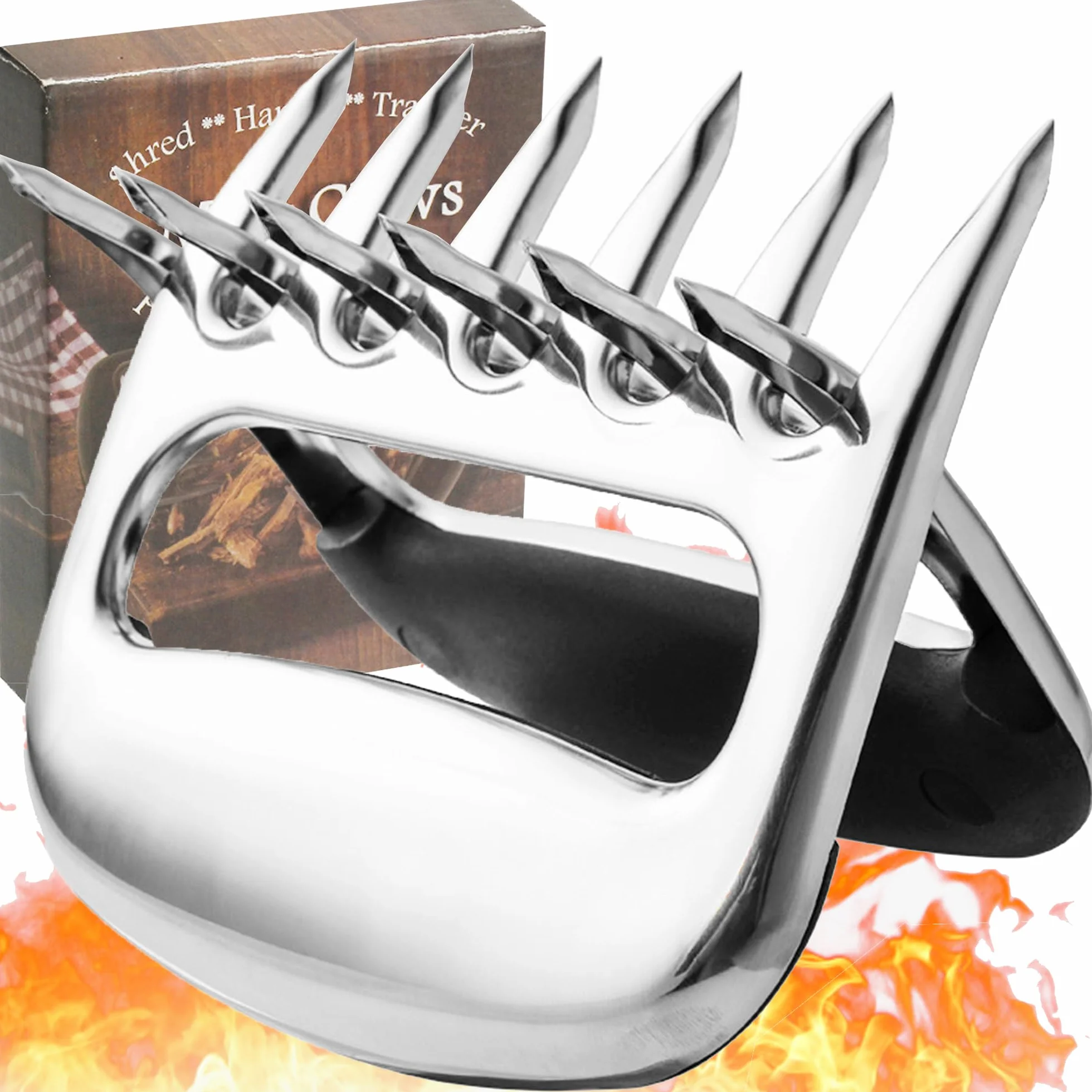 Griffes d'ours pour barbecue, vaisselle de barbecue en acier inoxydable antirouille, patte d'ours pour couper la viande, très appropriée pour tirer du porc (Acier inoxydable)