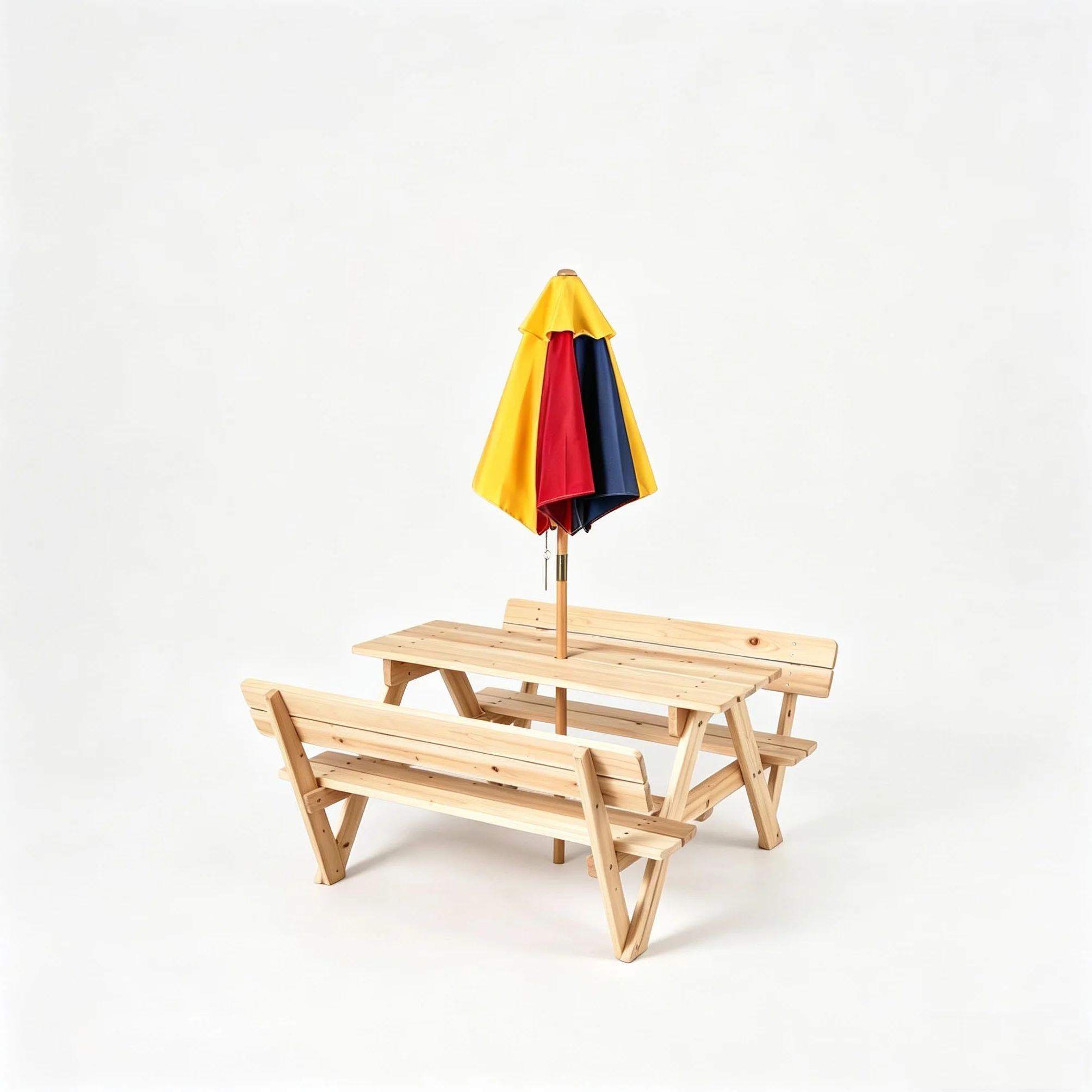 LIFEZEAL Ensemble Table Pique-Nique Enfants 3-8 Ans avec Parasol Amovible, Table et 2 Bancs Intégrés Bois Jardin