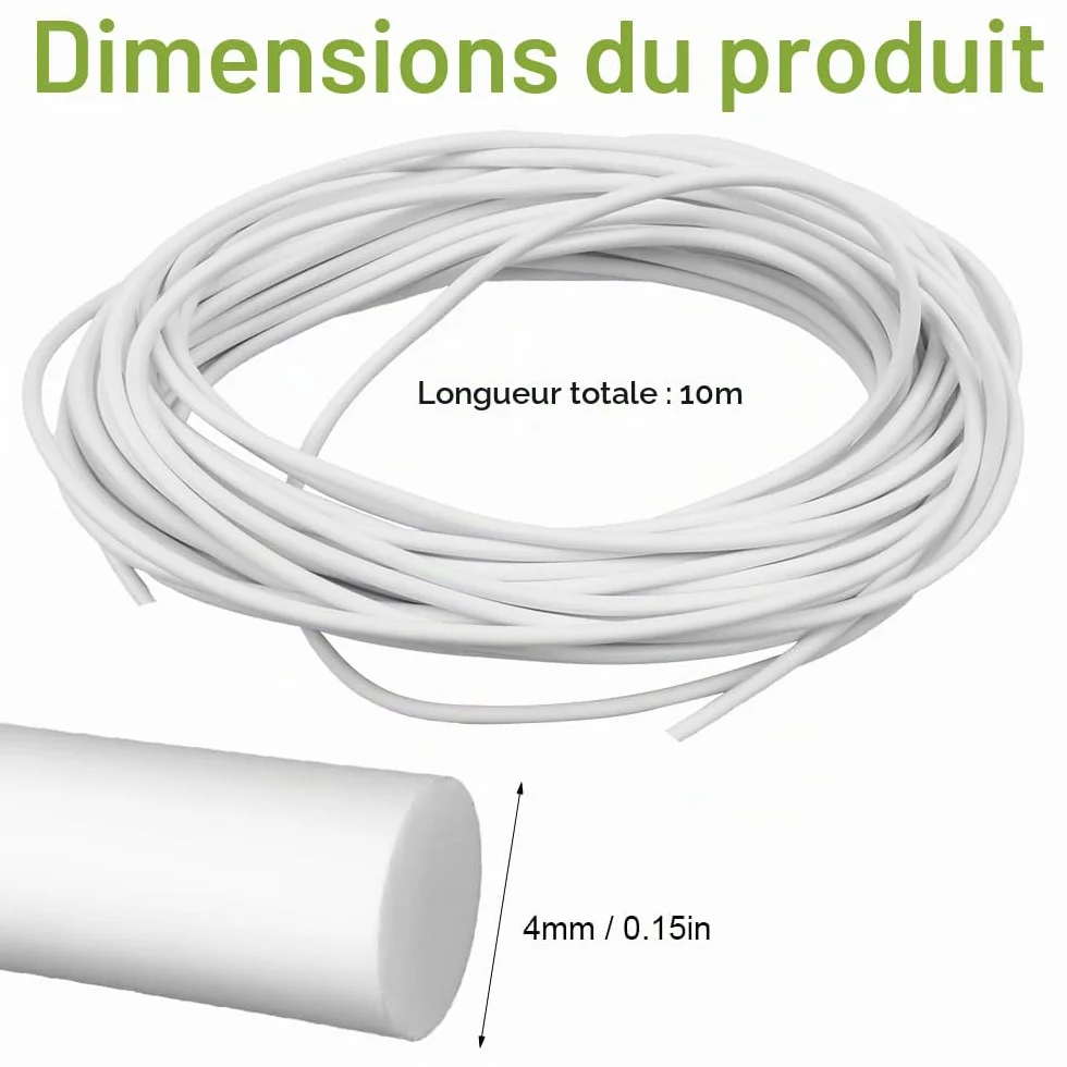 Joint d'Étanchéité en Mousse de Silicone Ø 4mm x 10m, Cordon en Caoutchouc Éponge EPDM pour Portes et Fenêtres