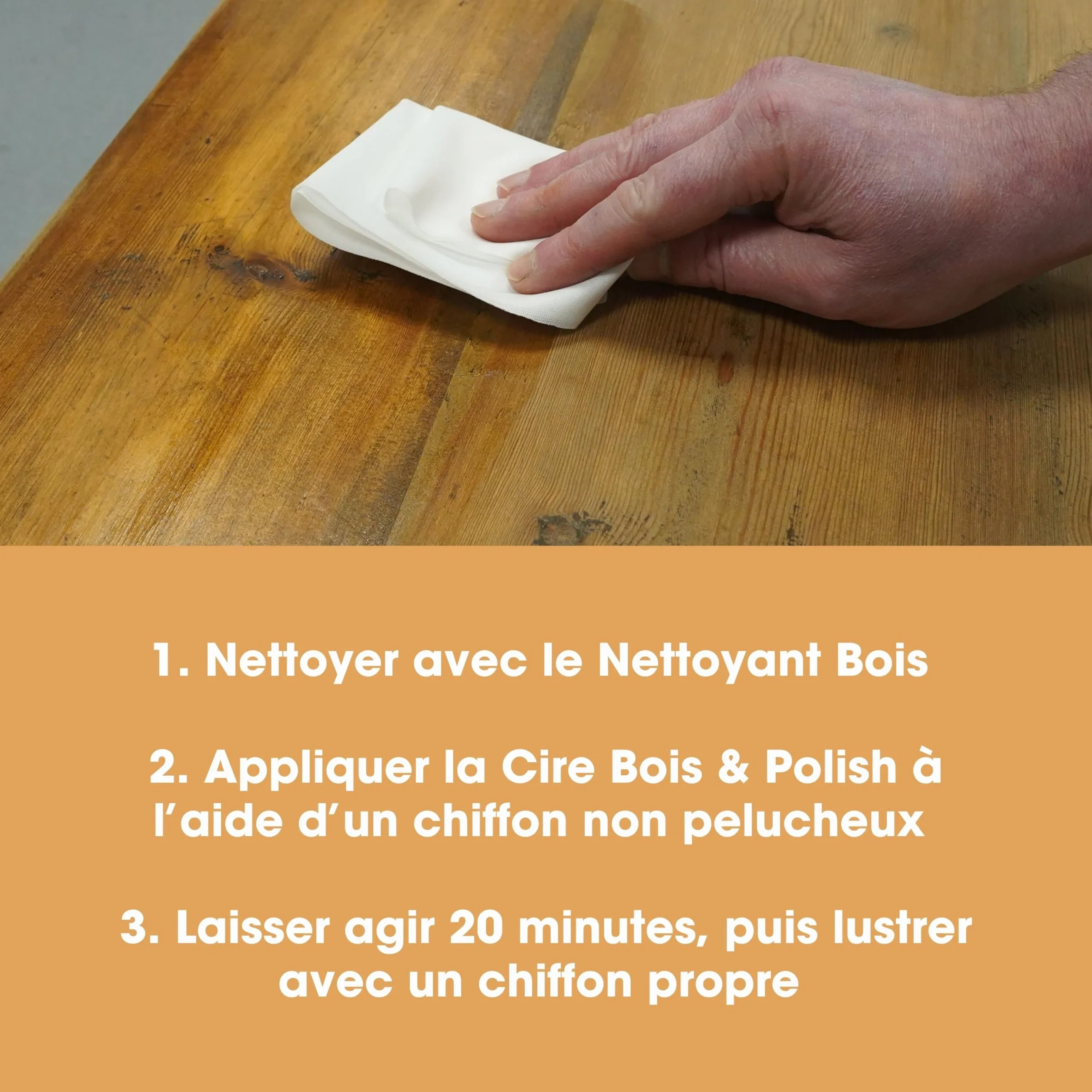 Cire Bois & Polish Furniture Clinic À l’Huile Essentielle d’Orange – Cire d’Abeille pour Bois Fini et Non Fini 250 ml