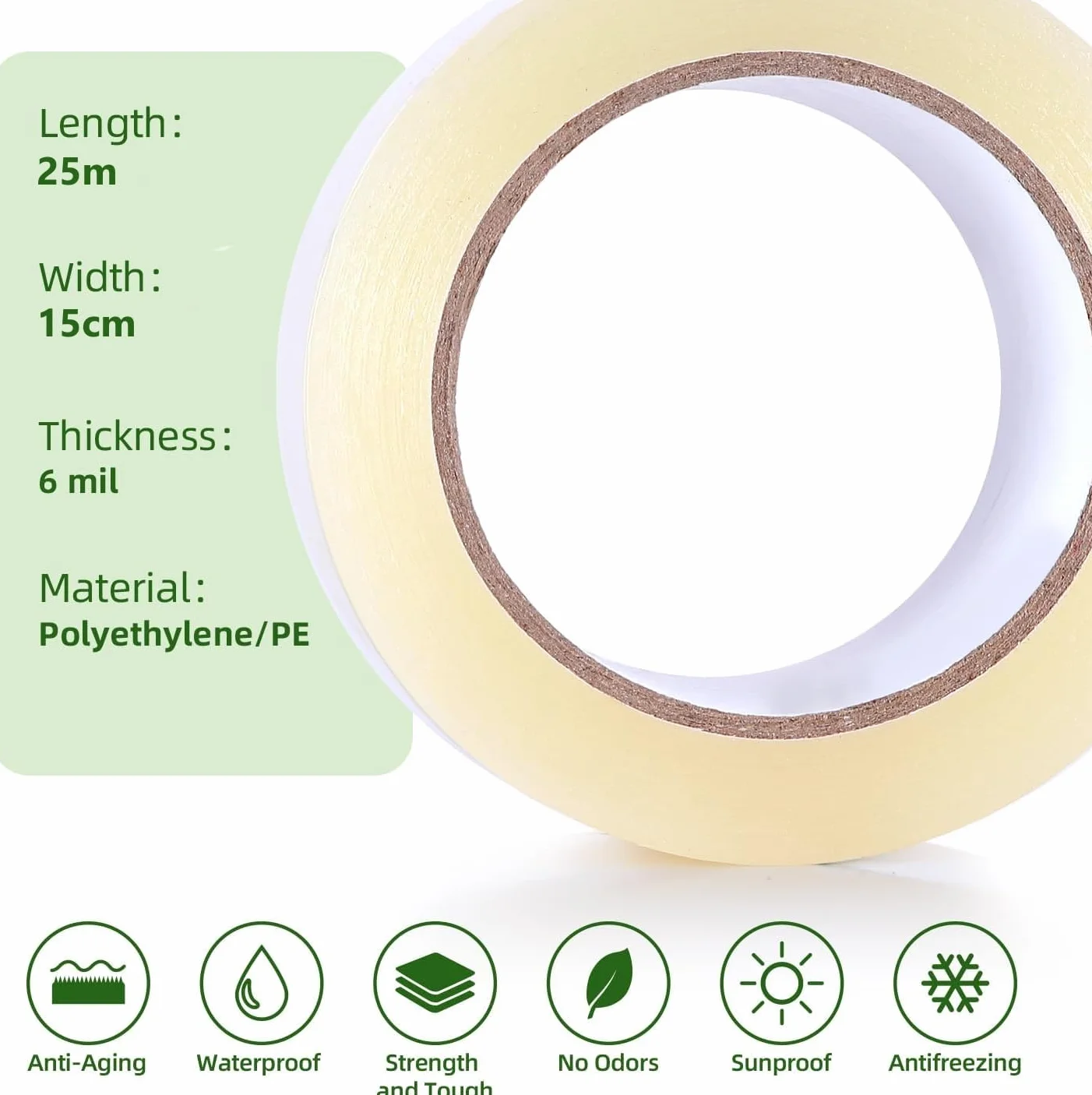 KAHEIGN 15cm x 25m Ruban de Réparation Transparent pour Serre et Polytunnel - 6mil en Polyéthylène - Scellage et Couture