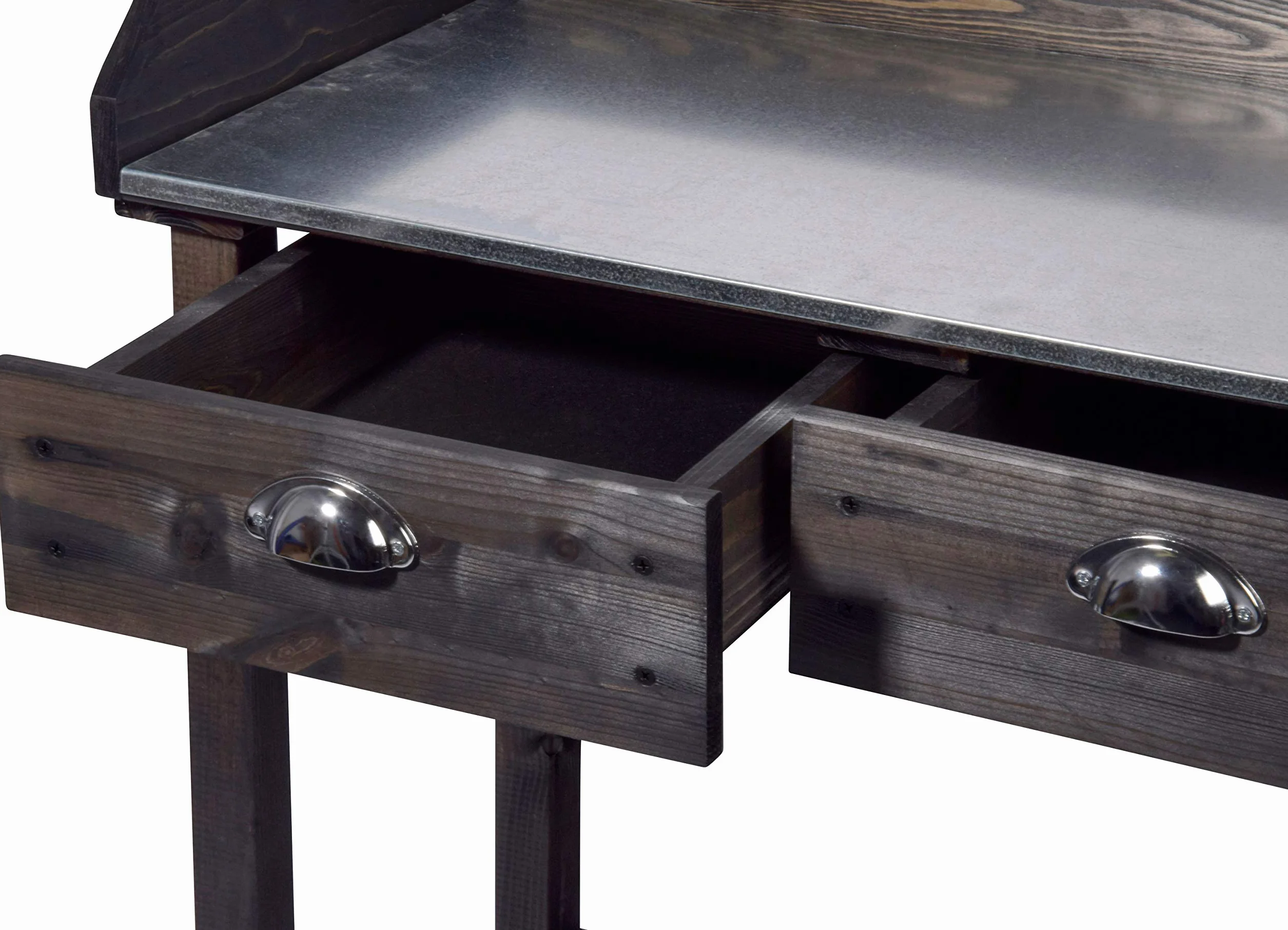 dobar Table de plantation design avec 2 tiroirs en bois d'épicéa massif 79 x 39 x 90 cm Noir
