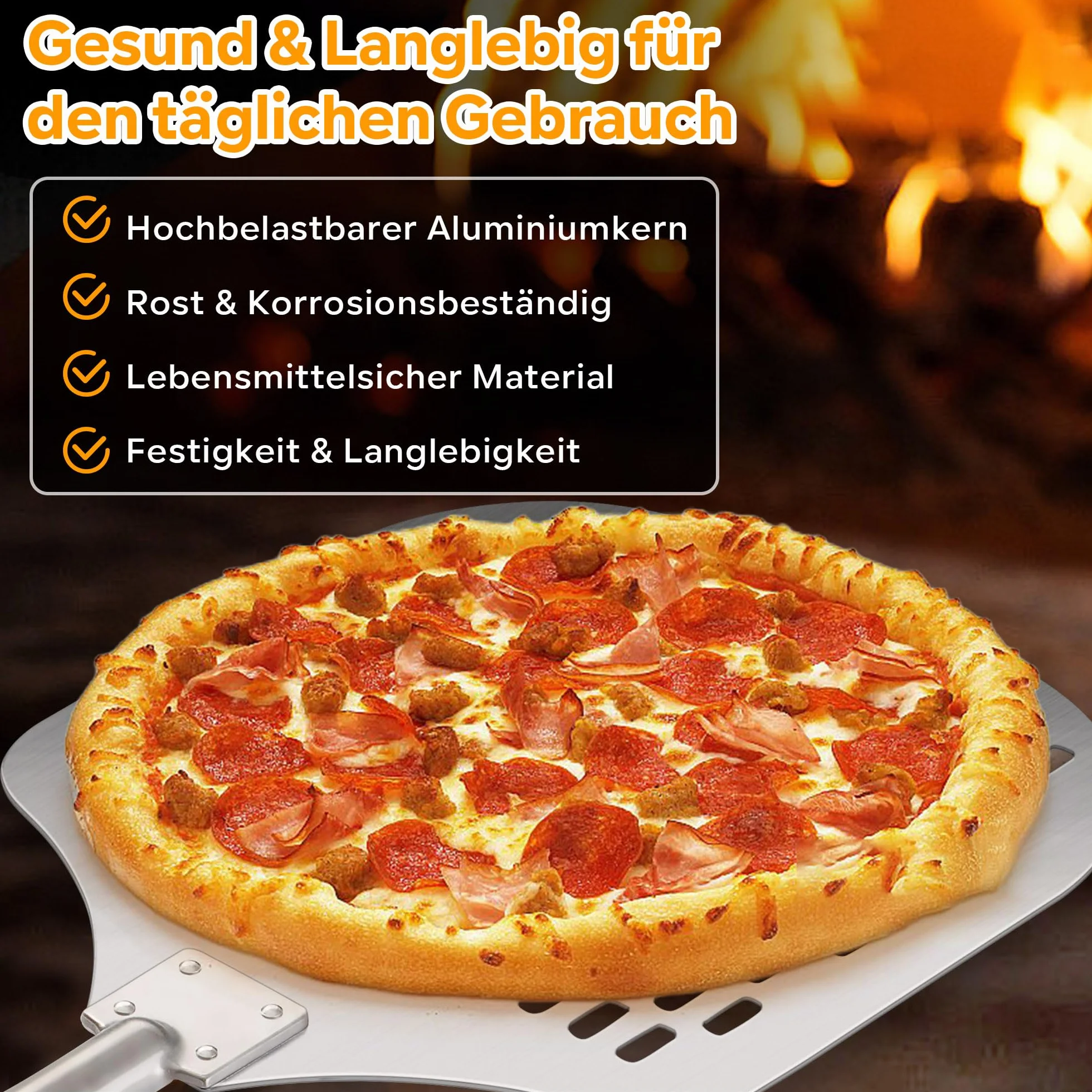 TEAMFAR Pelle à pizza, 30,5 x 42 x 124 cm, perforée, en aluminium anodisé dur, pour glisser facilement sur la pierre à pizza, rectangulaire, grande surface et poignée amovible pour barbecue, four à