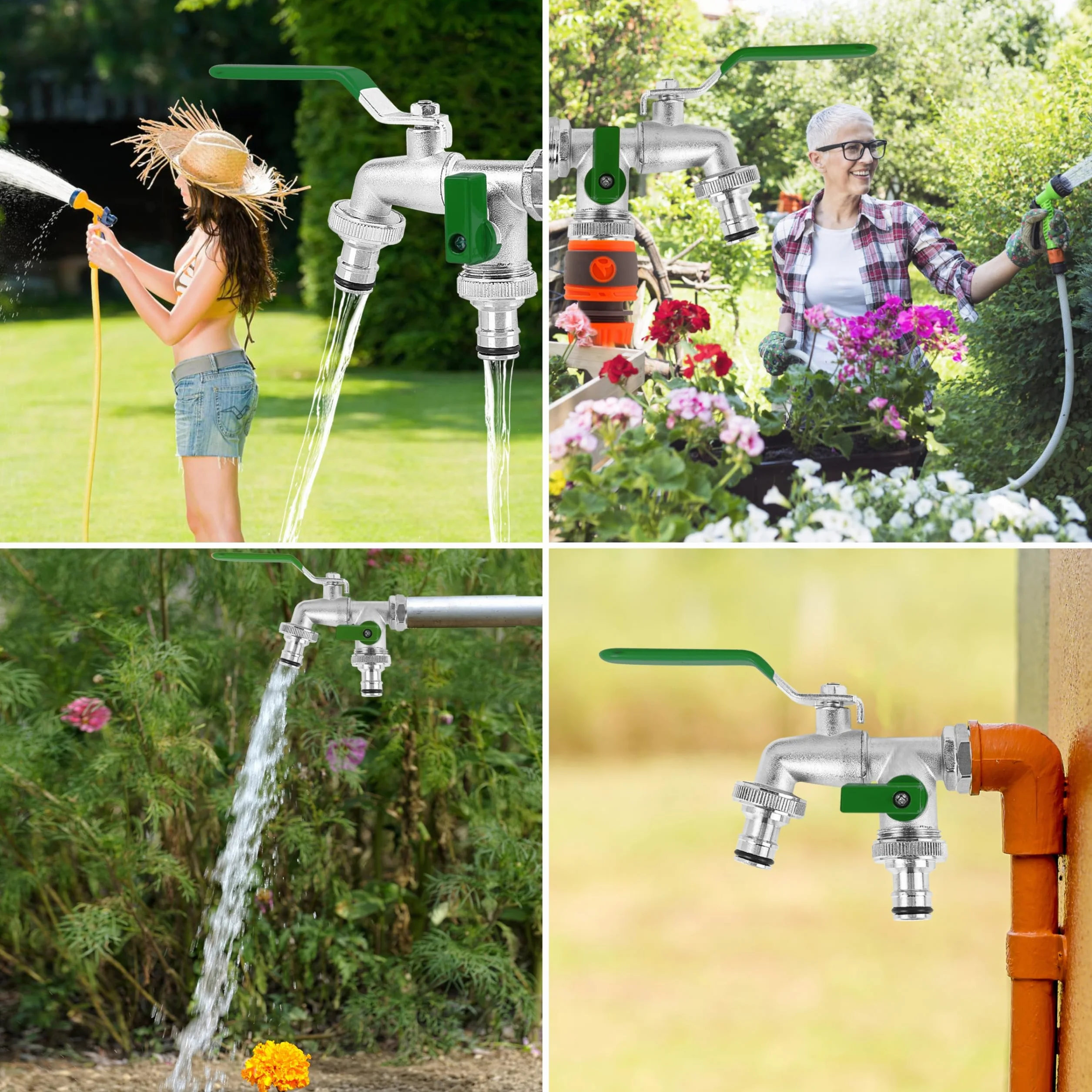 Robinet de jardin extérieur à double sortie universel 3/4 et 1/2 pouce, laiton, résistant au gel