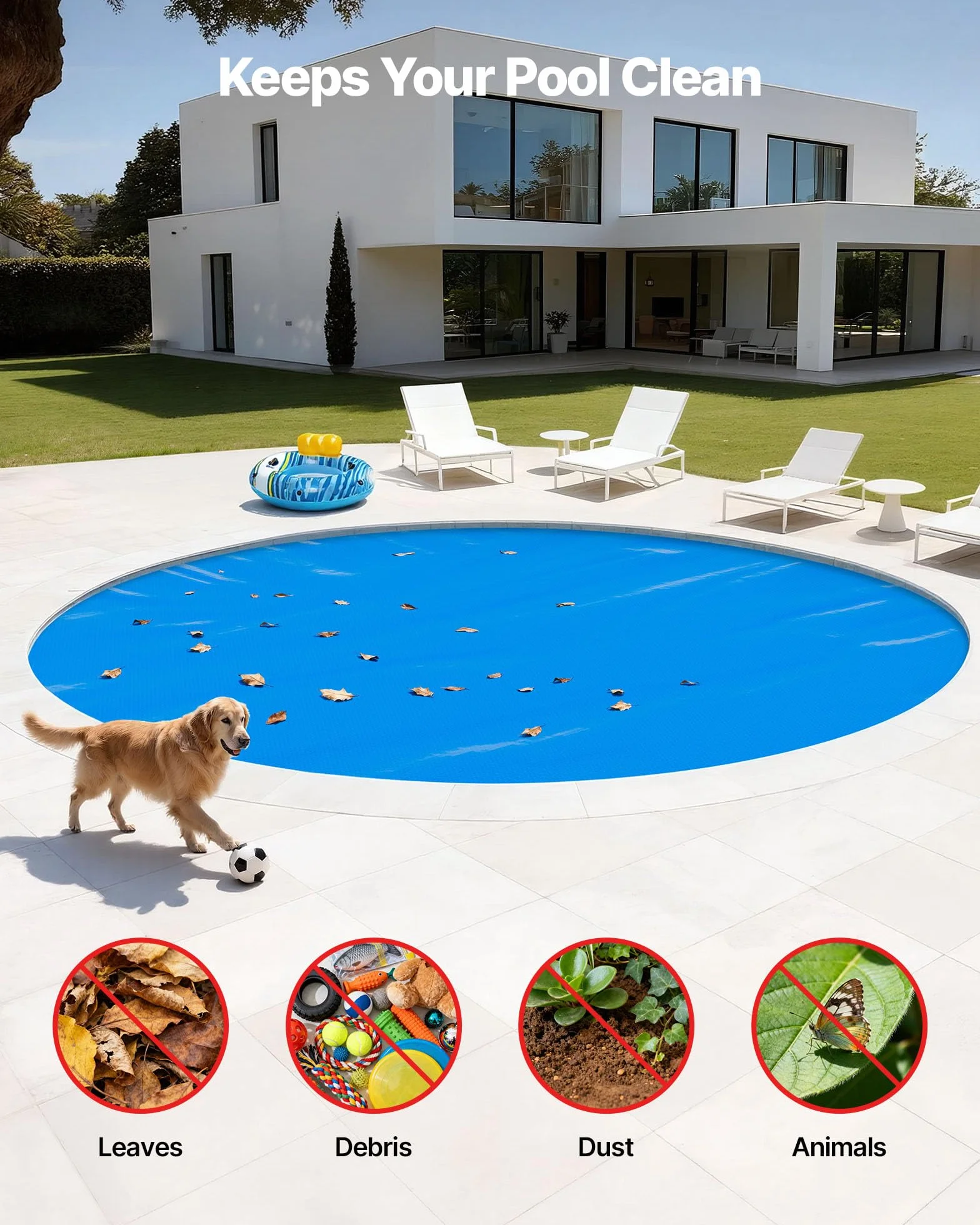 VEVOR Bâche Solaire Piscine Ronde 5,5 m Couverture à Bulles 0,4 mm PE Absorption Chaleur Jour Nuit Hors Sol Creusées Bleu