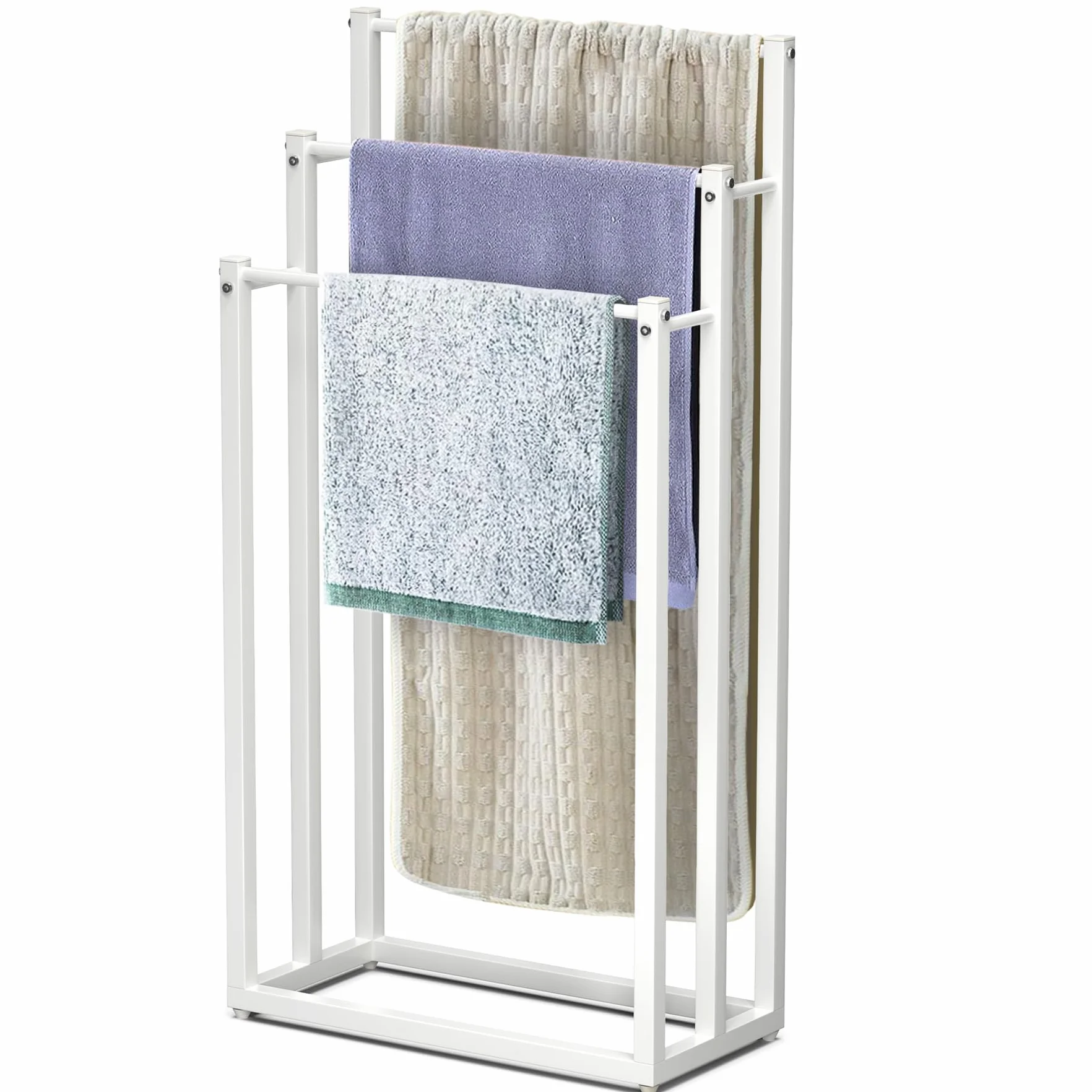 VOUNOT Porte-Serviettes autoportant 3 Niveaux en Métal Blanc pour Salle de Bain