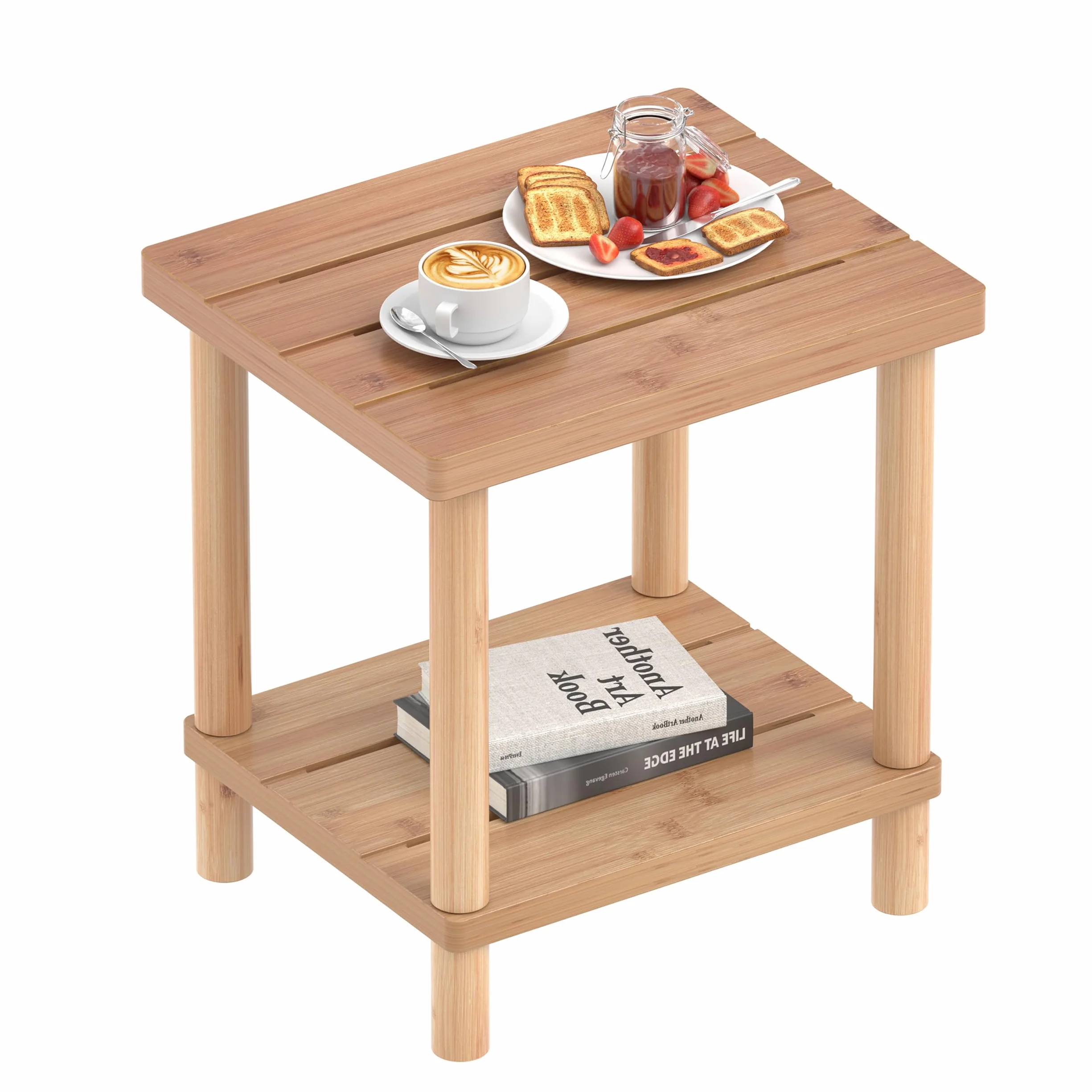 Table d'appoint d'extérieur Adirondack Bambou deux niveaux - Natural