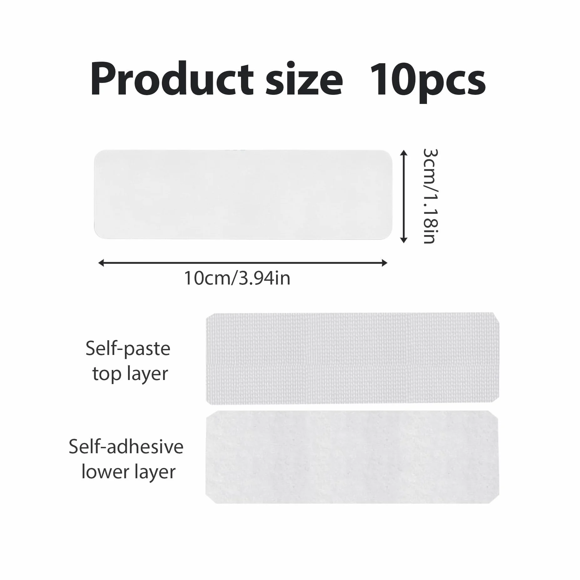 Scratch Autocollant Double Face Blanc Réutilisable Rectangle 3 x 10 cm Lot de 10 Pièces