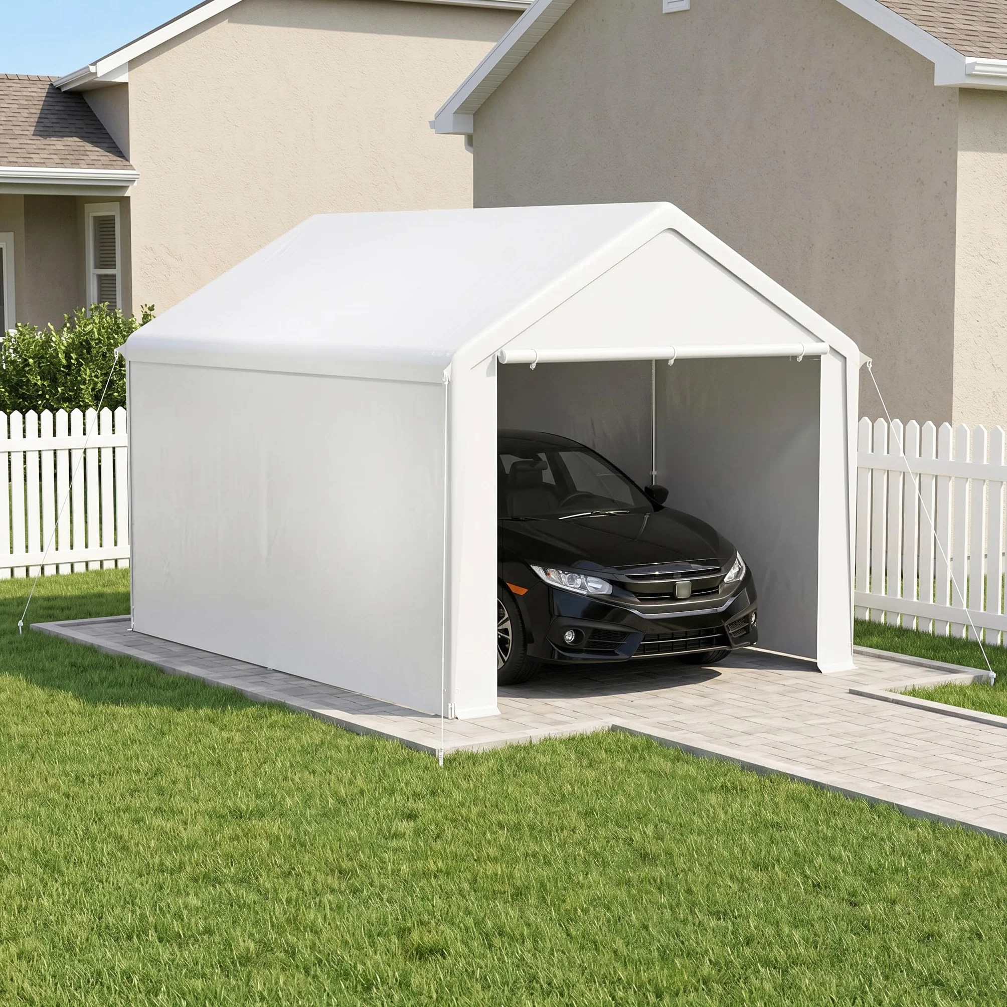 Aufun Carport, tente, 3 x 4 m, étanche, avec toit en polyéthylène, résistant à la déchirure, avec parois latérales amovibles, résistant aux UV et à l'hiver, pour voiture, SUV, camion, bateau - Blanc